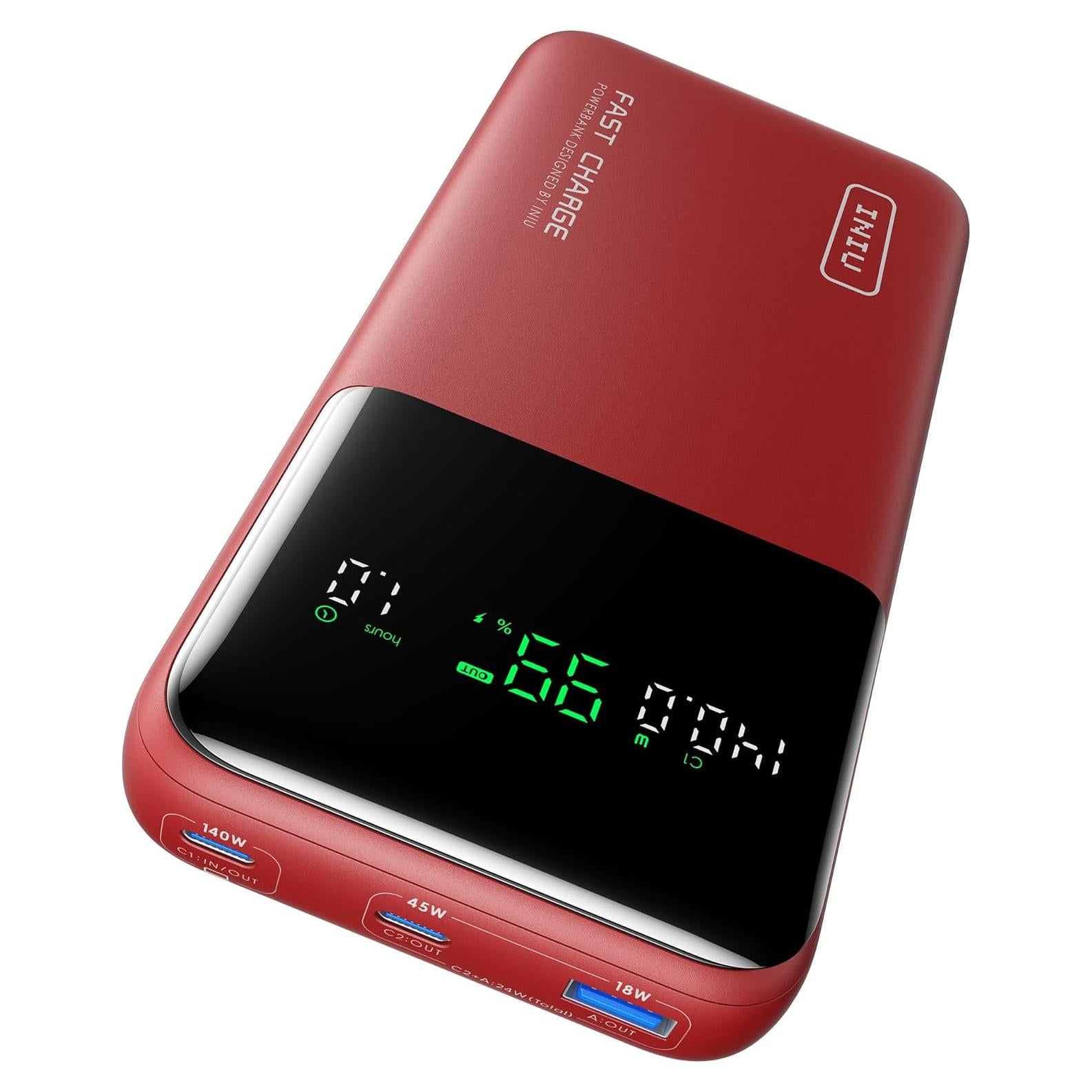Batería Externa INIU 25000mAh 140W Cargador Portátil USB-C Rojo