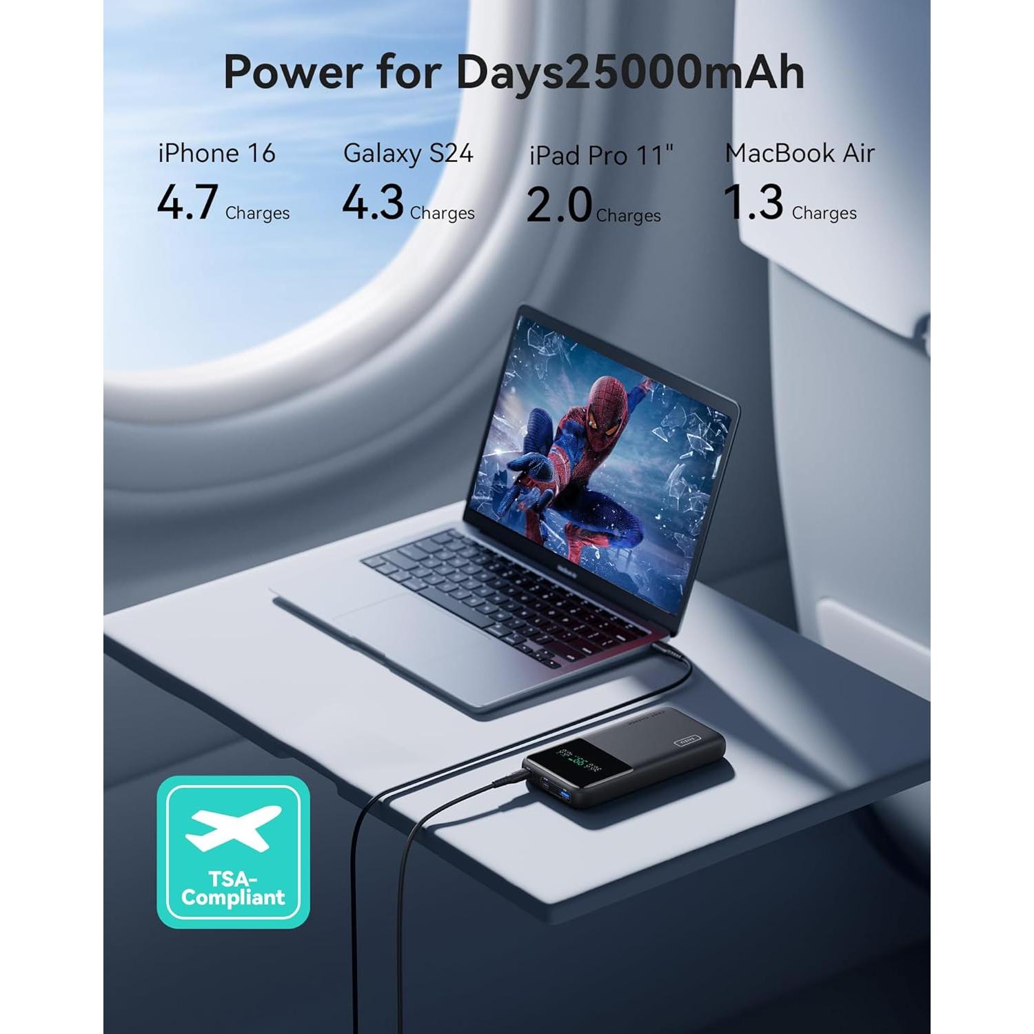 Batería Externa INIU 25000mAh 140W Cargador Portátil USB-C Rojo