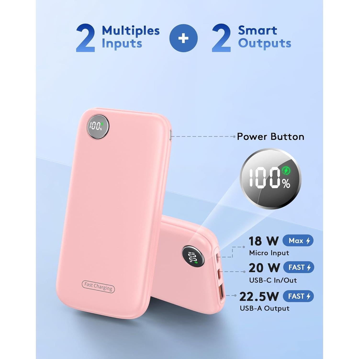 Powerbank Carga Rápida 10000mAh Rosa USB-C 4.5A
