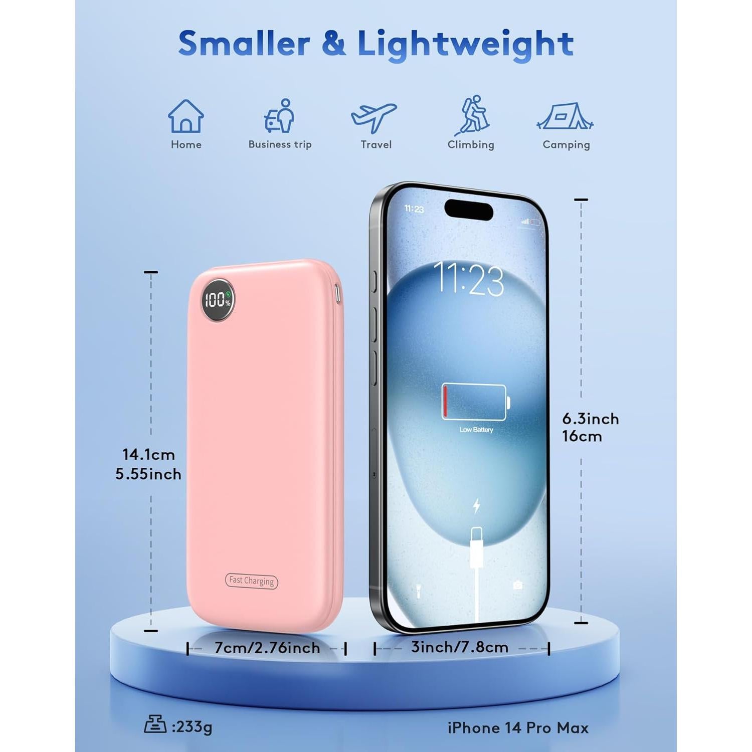 Powerbank Carga Rápida 10000mAh Rosa USB-C 4.5A