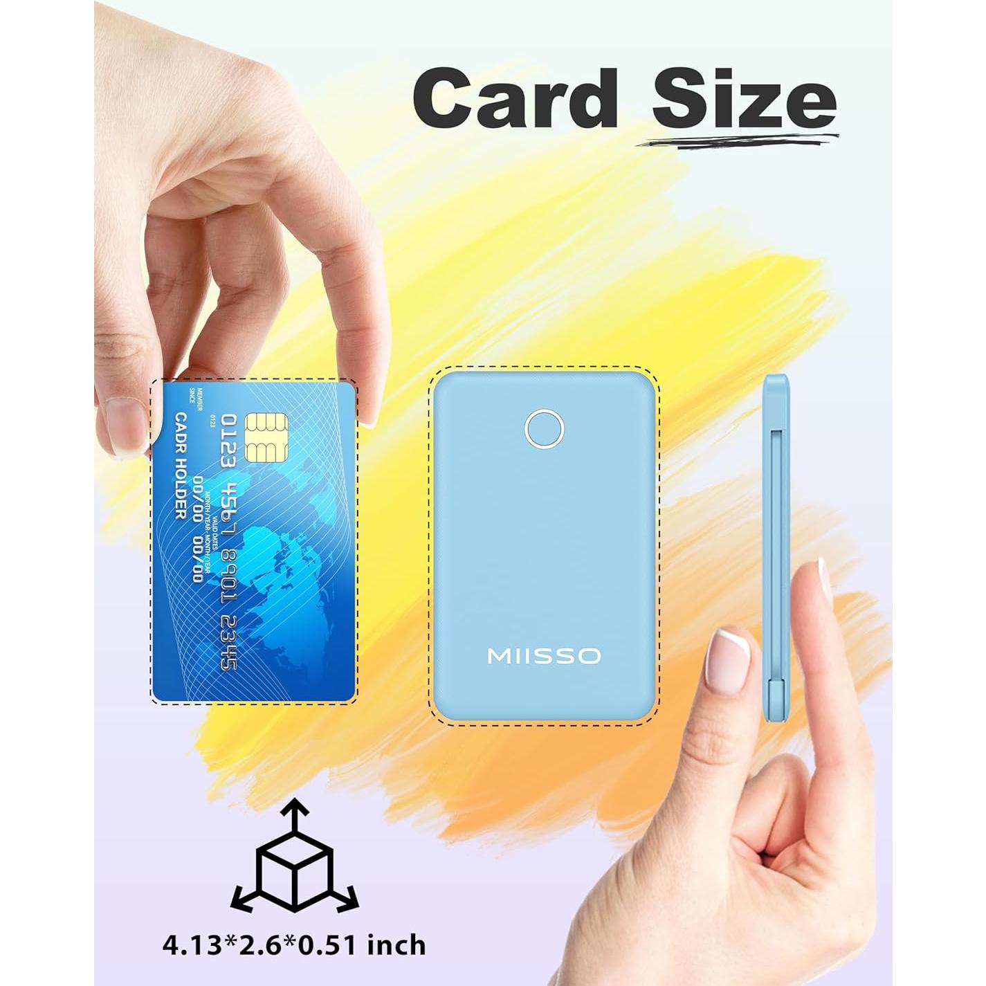 Banco de Energía 6000mAh Azul con Cables USB C Incorporados