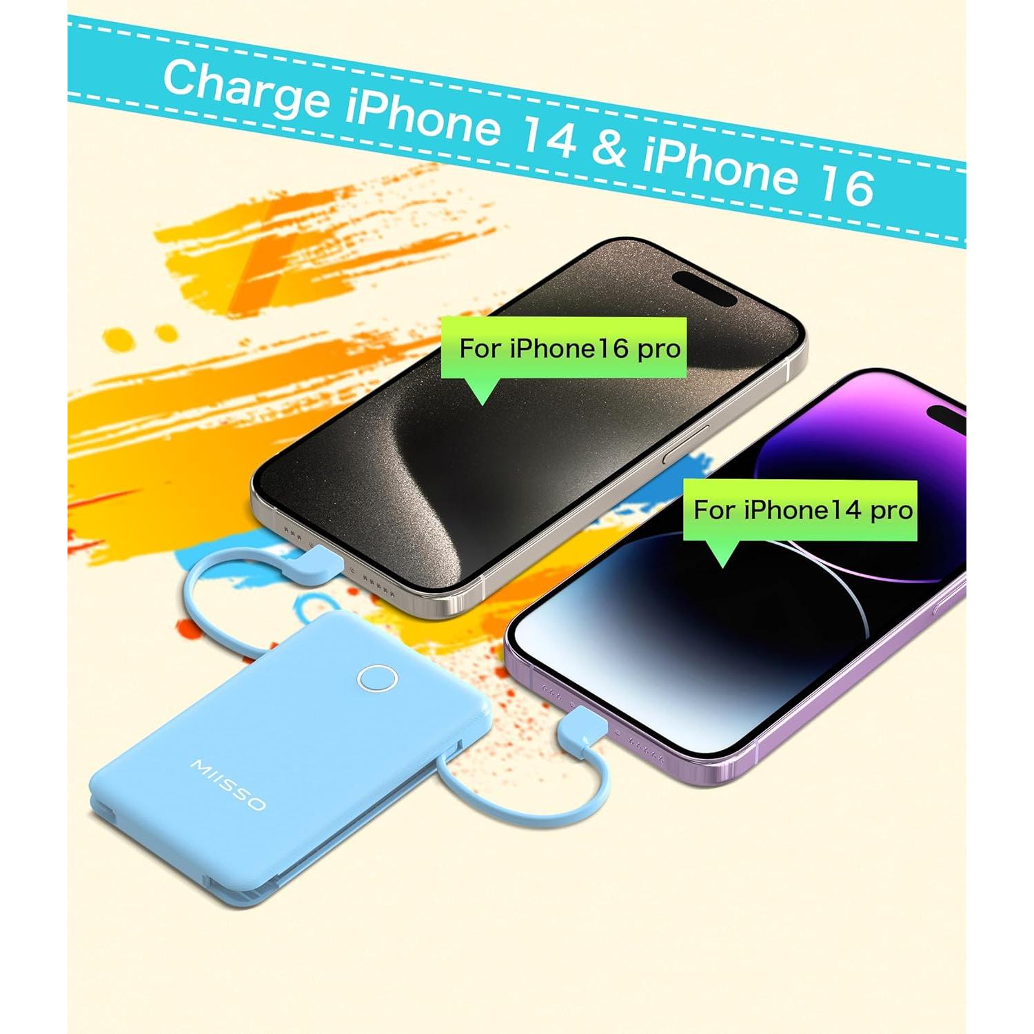 Banco de Energía 6000mAh Azul con Cables USB C Incorporados