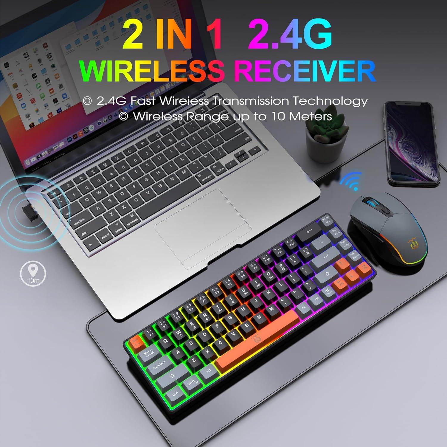 Combo Teclado y Ratón Inalámbrico Snpurdiri 60% RGB