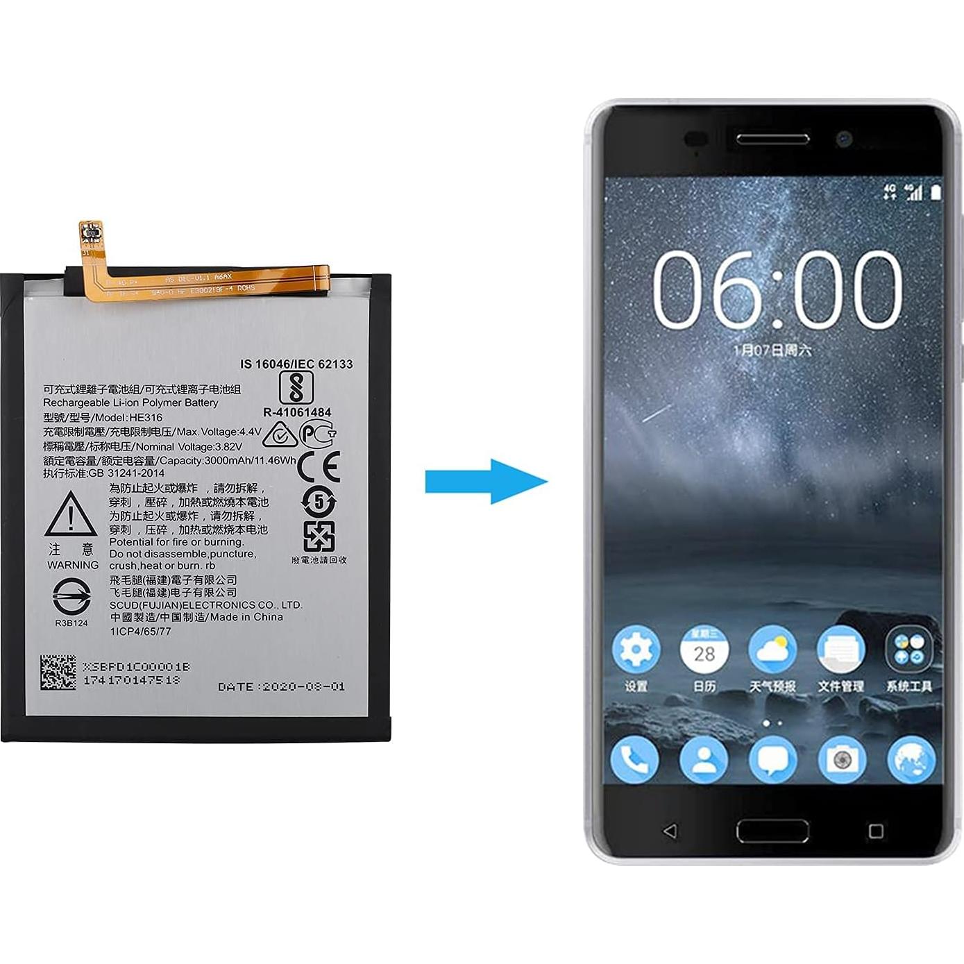 Batería Duotipa HE316 3000mAh Compatible con Nokia 6 N6