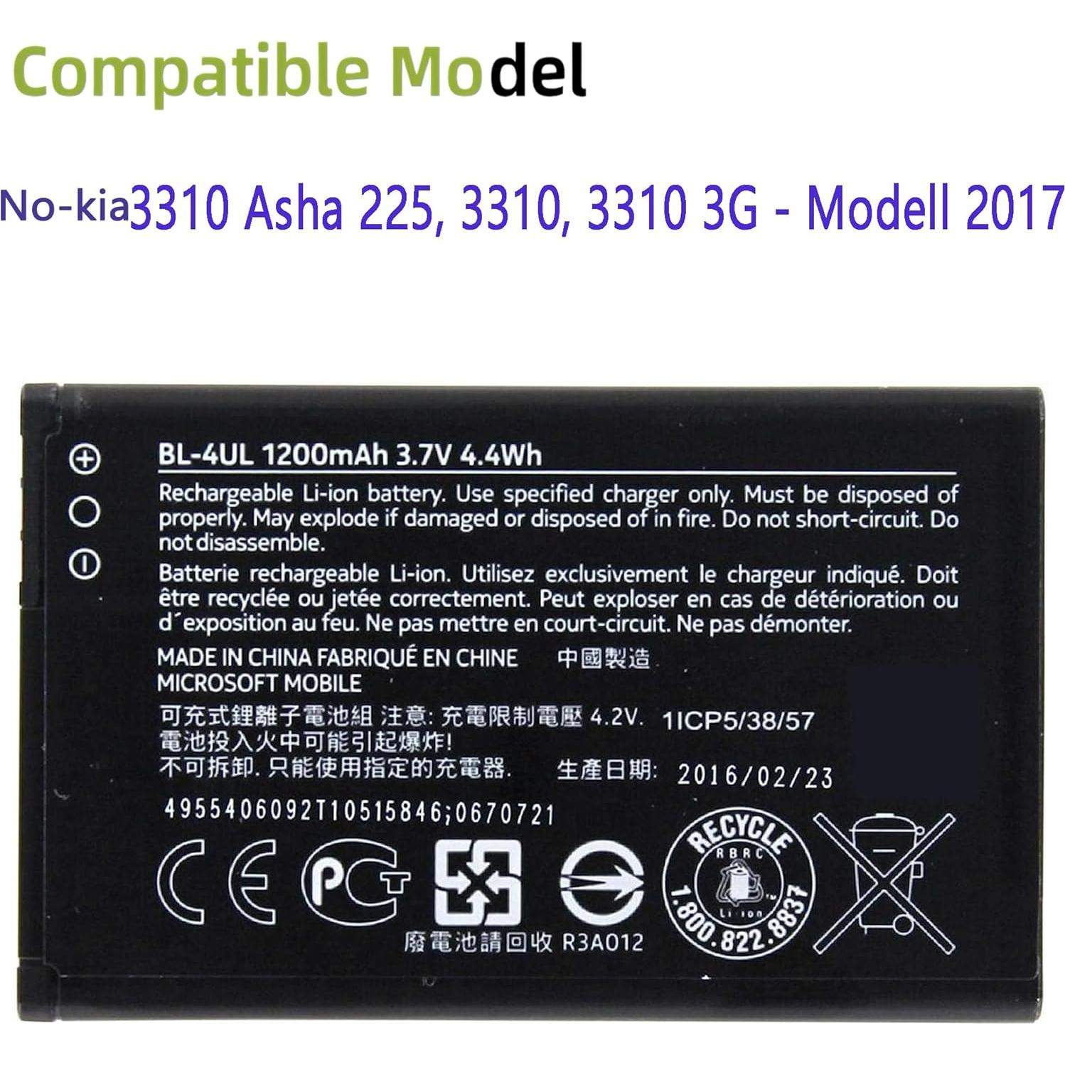 Batería Recargable BL-4UL para Nokia 3310 y 225 - 1200 mAh