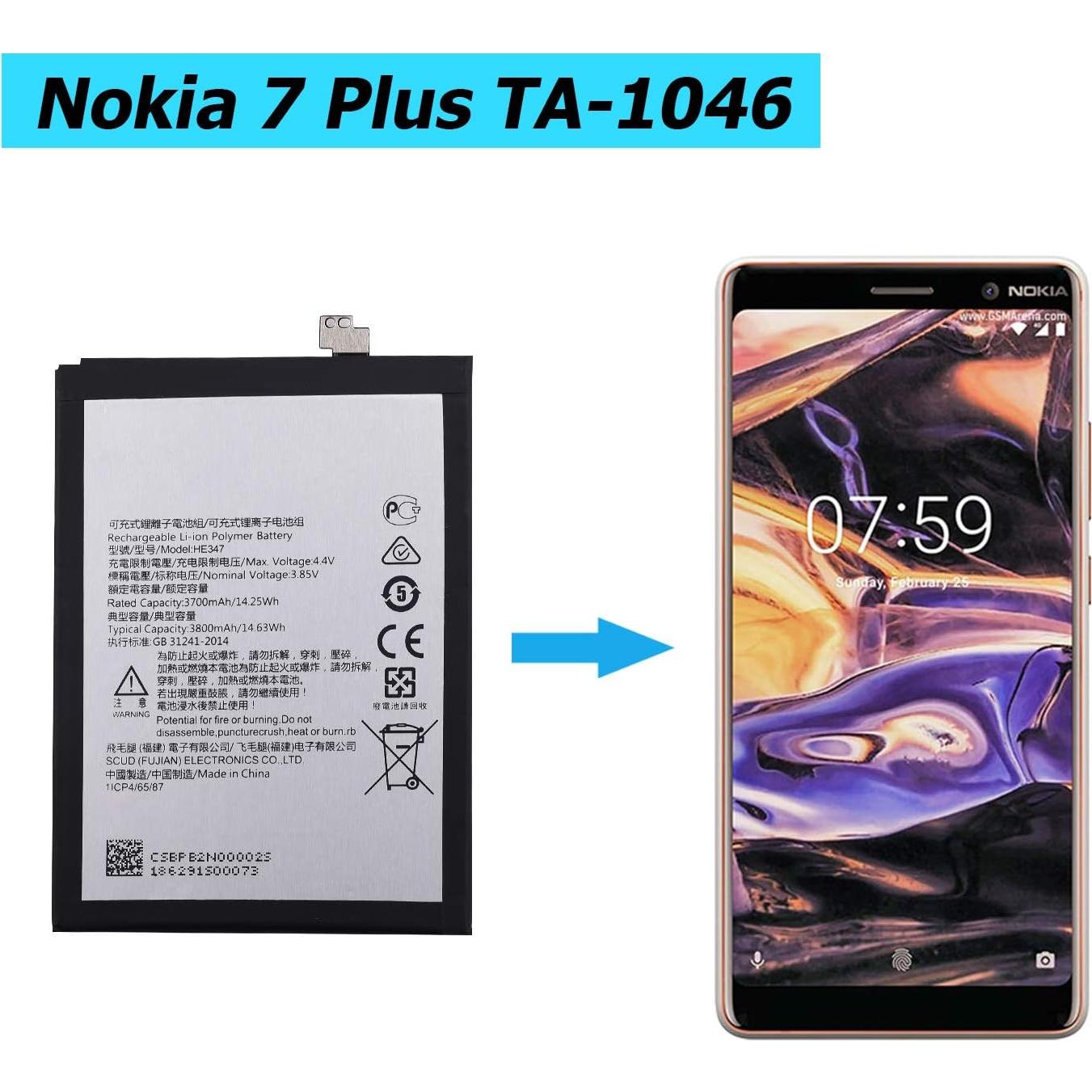 Batería de Reemplazo HE347 para Nokia 7 Plus 3700mAh