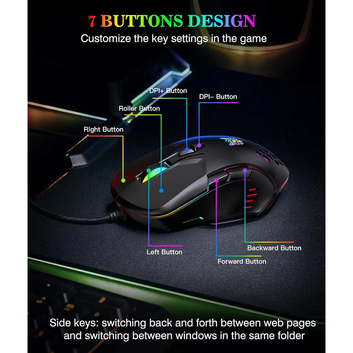 Ratón Gaming ONIKUMA CW902 Negro RGB Ergonómico 7 Botones