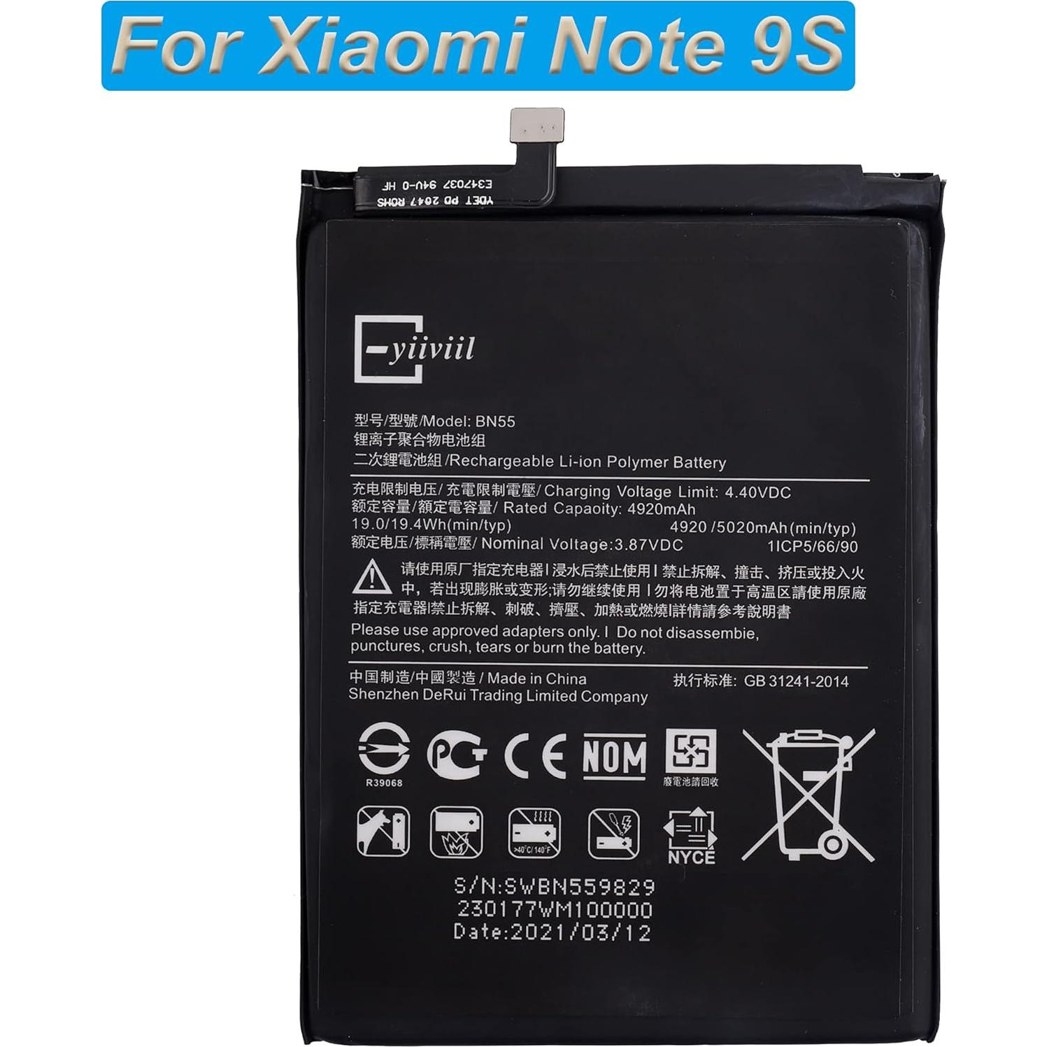 Batería de Reemplazo BN55 para Xiaomi Note 9S 4920mAh