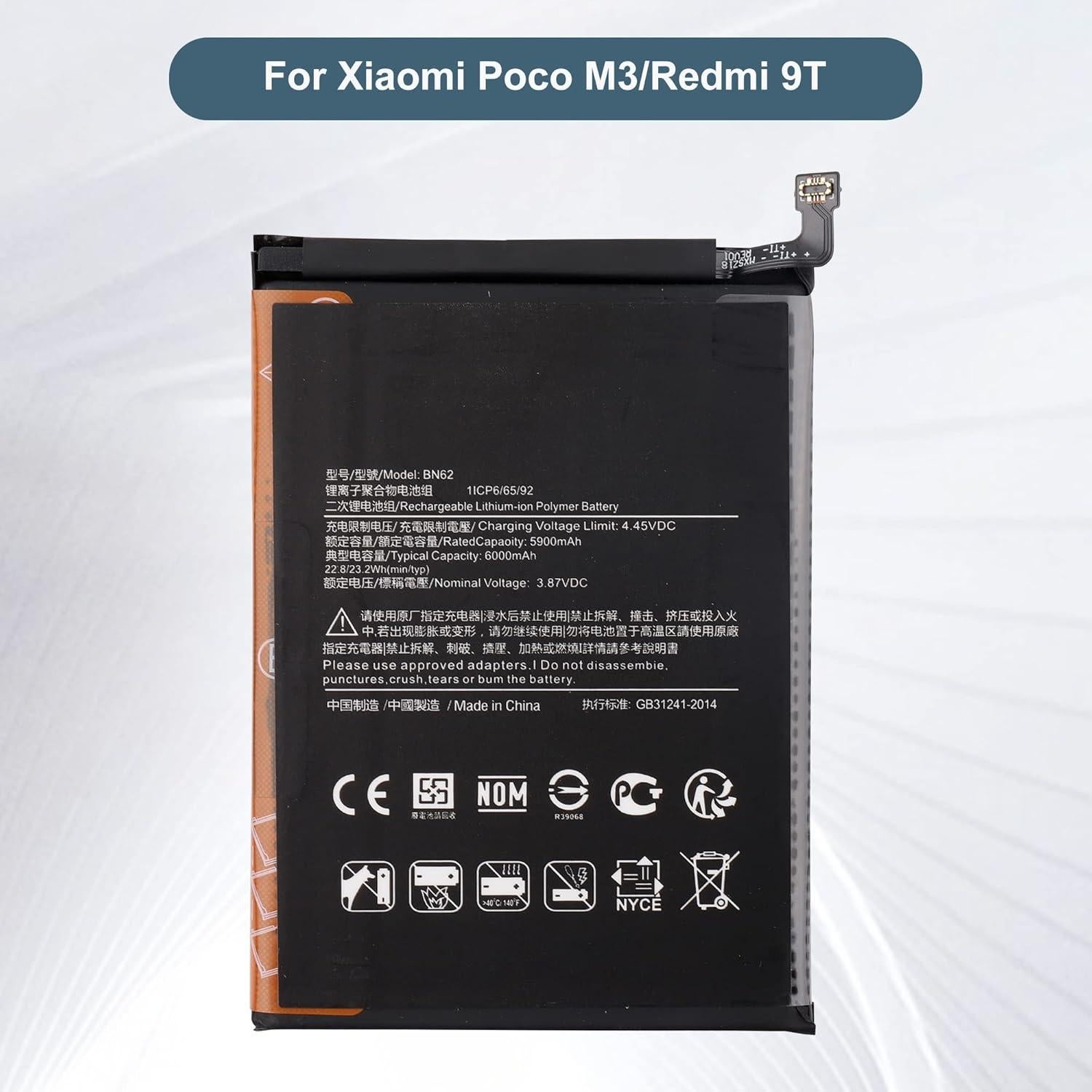 Batería de Reemplazo BN62 6000mAh para Xiaomi Pocophone Poco M3