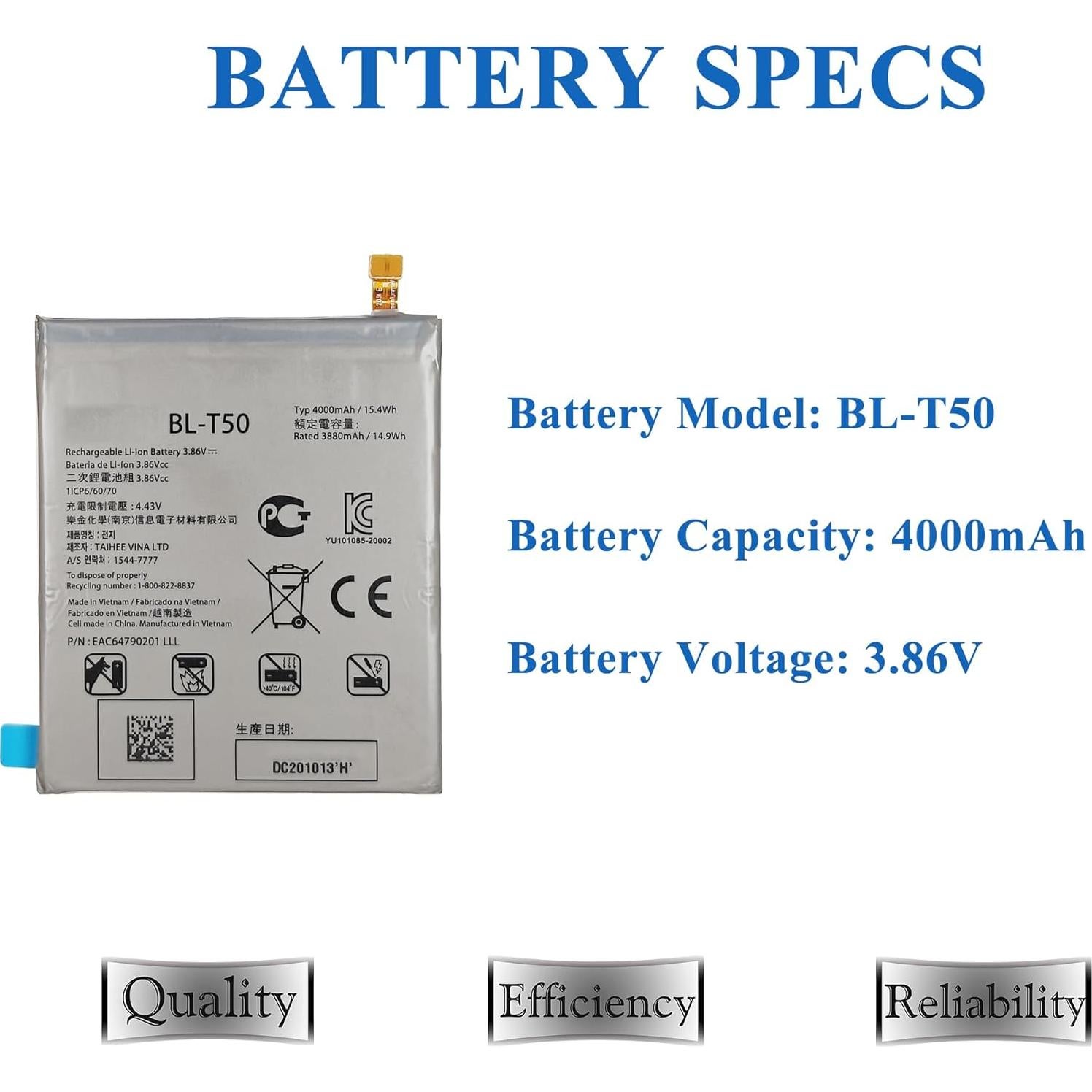 Batería de Reemplazo BL-T50 para LG Velvet 5G MAXSHARKS