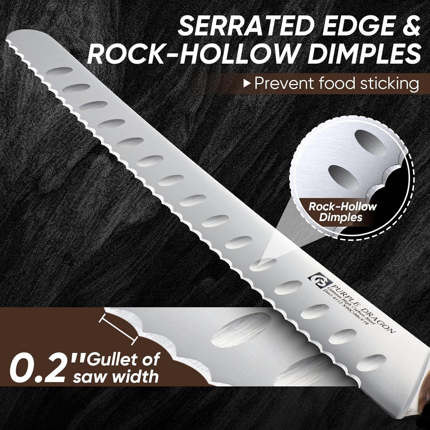 Cuchillo de Pan Dragón Púrpura 36.96 cm Acero Carbono Serrado