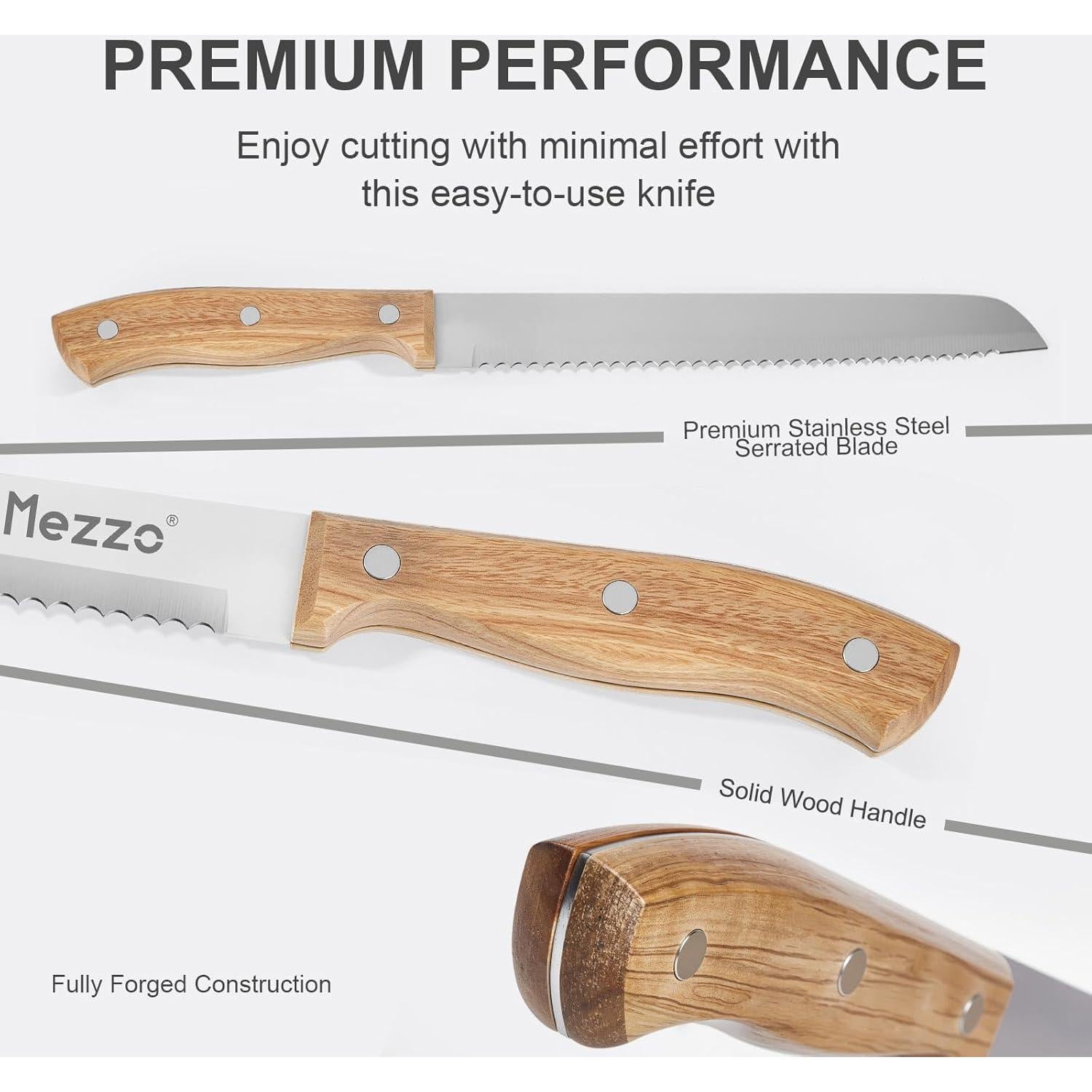Cuchillo de Pan Serrado Mezzo 20.32 cm Acero Alto Carbono