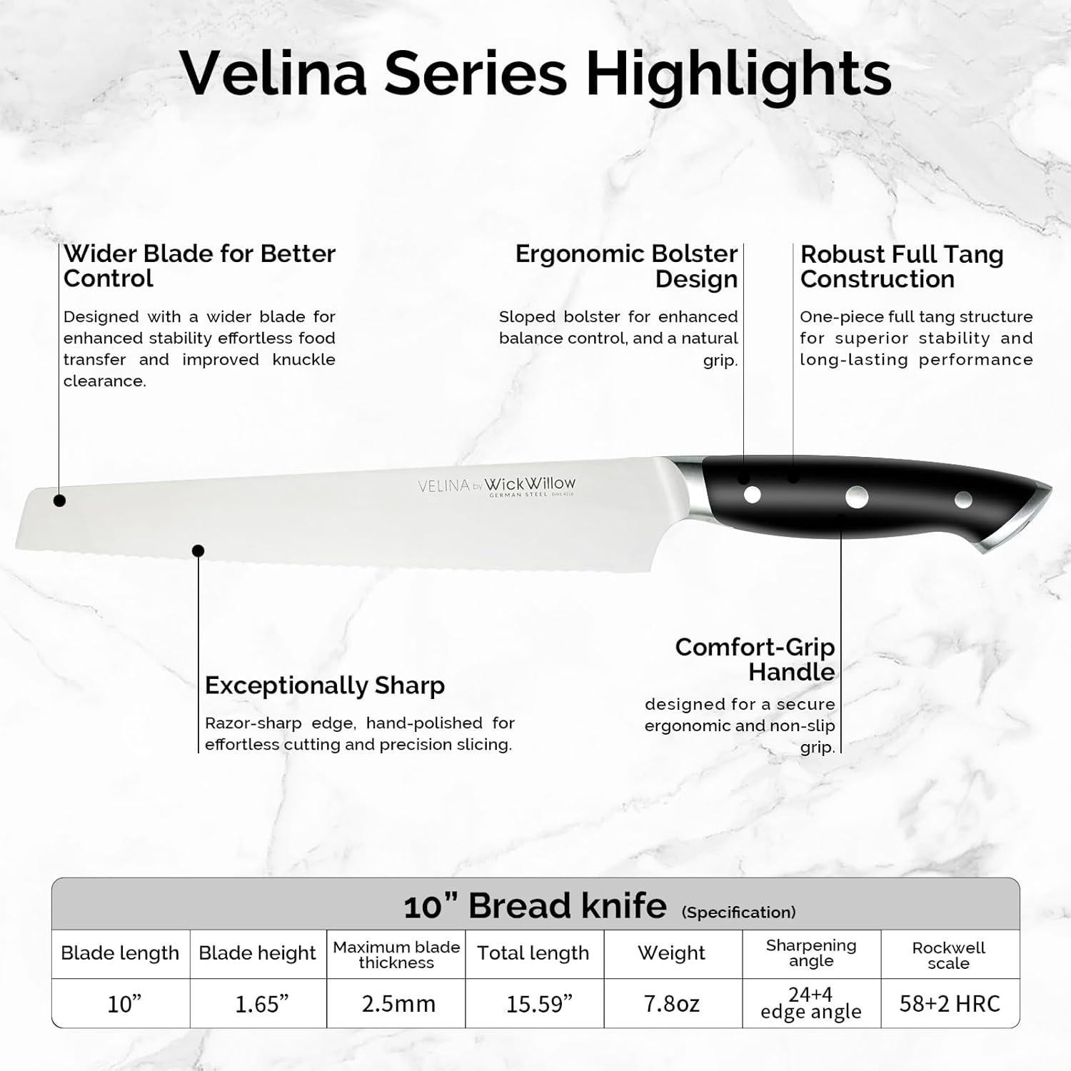 Cuchillo de Pan WICKWILLOW 25.4 cm Acero Alemán Ultra Afilado