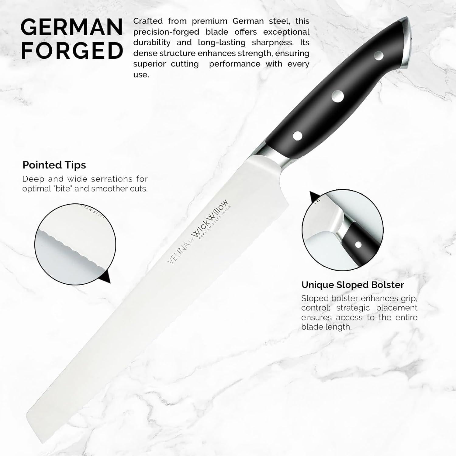 Cuchillo de Pan WICKWILLOW 25.4 cm Acero Alemán Ultra Afilado