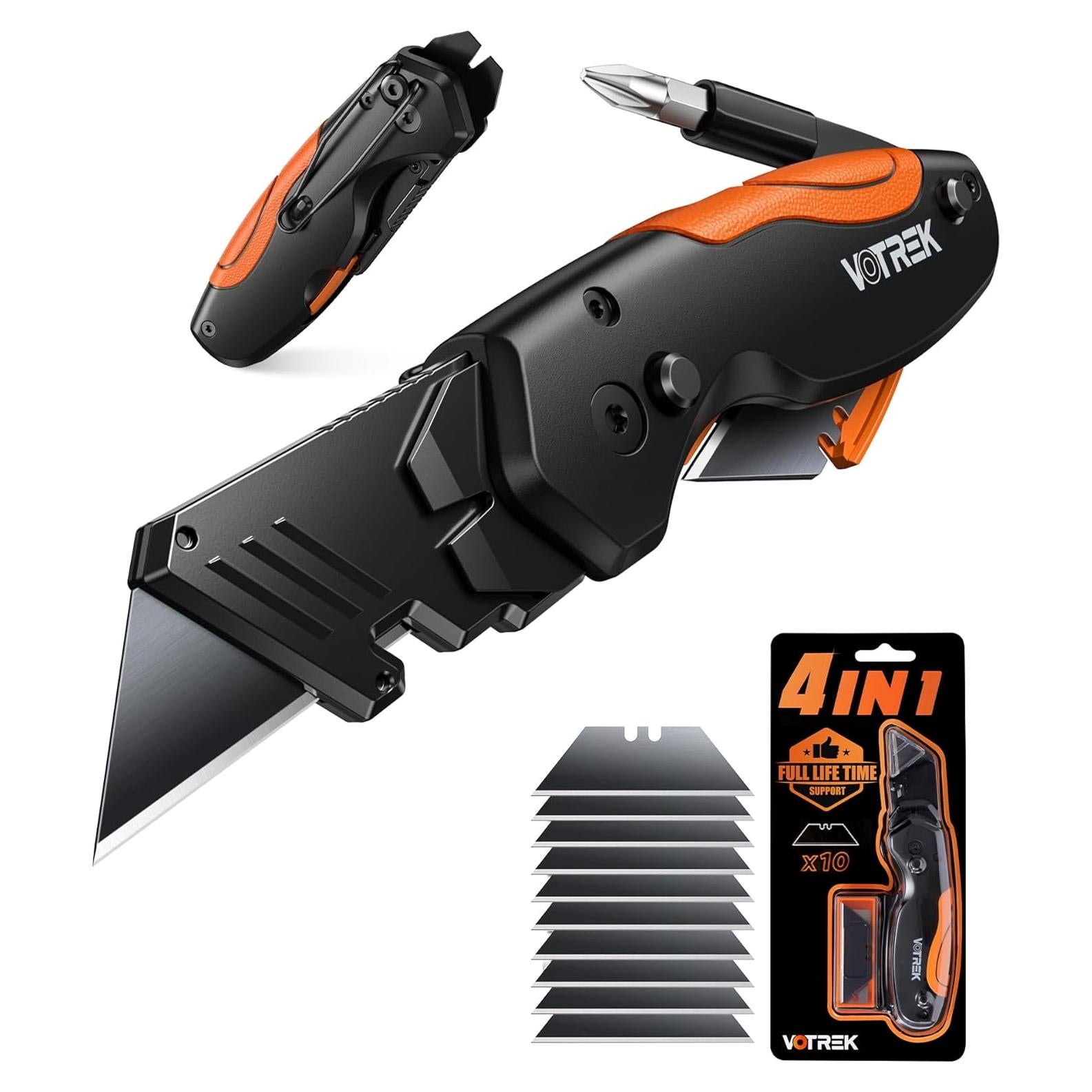 Cuchillo Utilitario Plegable VOTREK 4-en-1 con 10 Cuchillas SK5