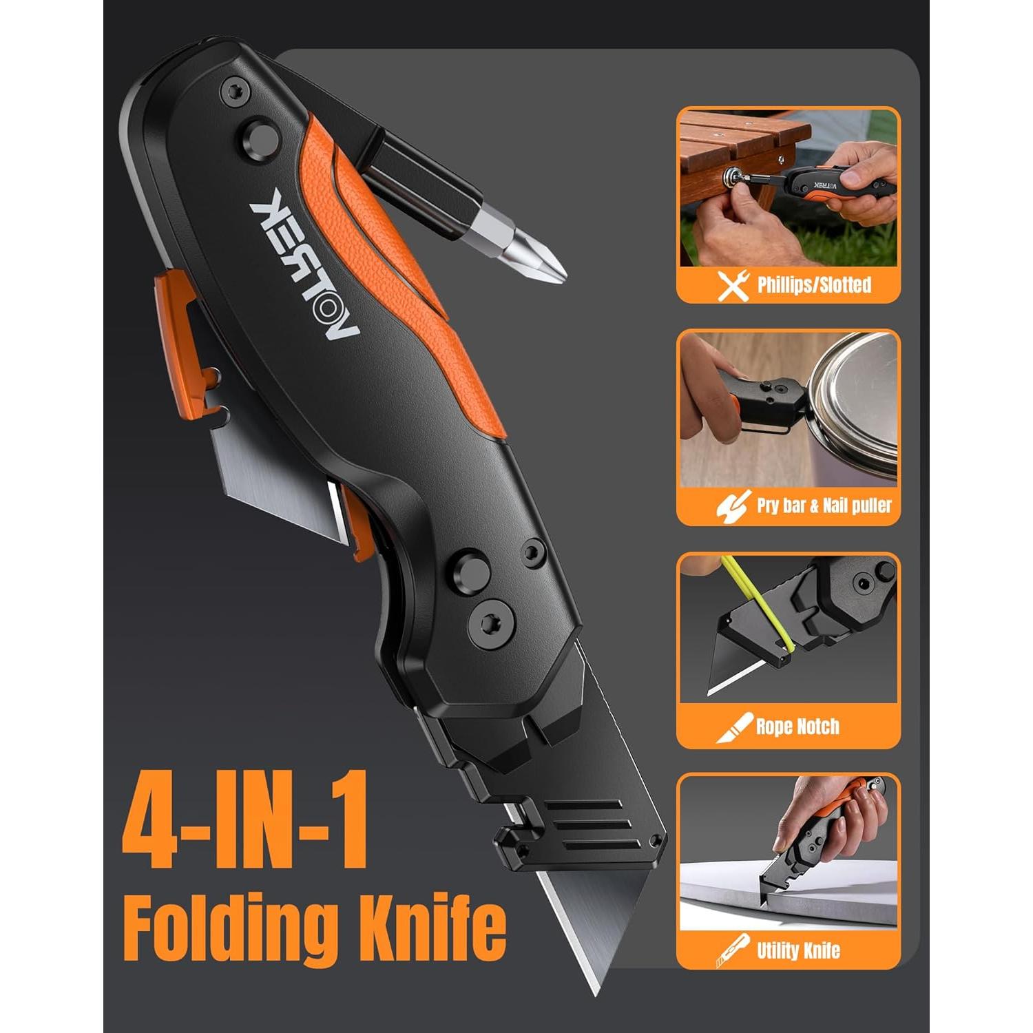 Cuchillo Utilitario Plegable VOTREK 4-en-1 con 10 Cuchillas SK5