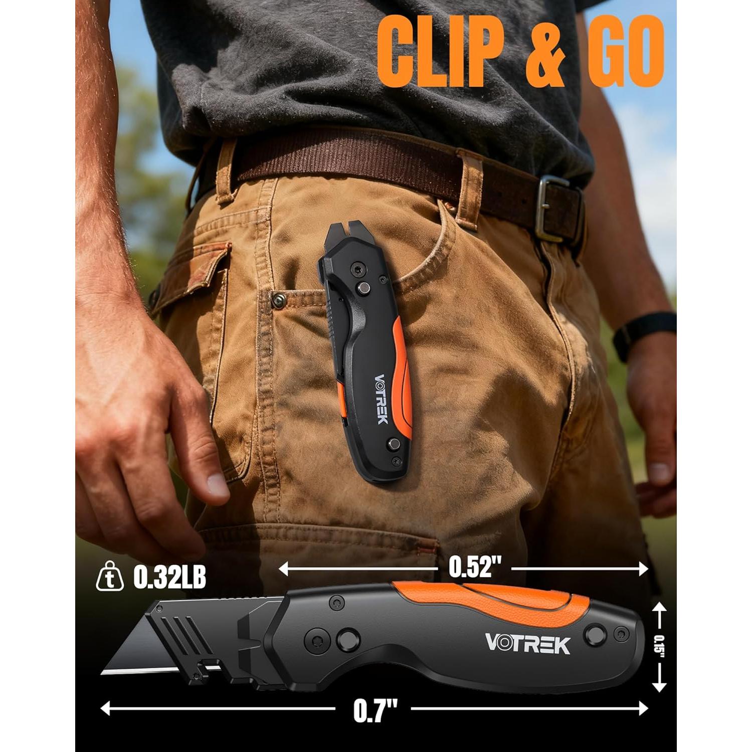 Cuchillo Utilitario Plegable VOTREK 4-en-1 con 10 Cuchillas SK5