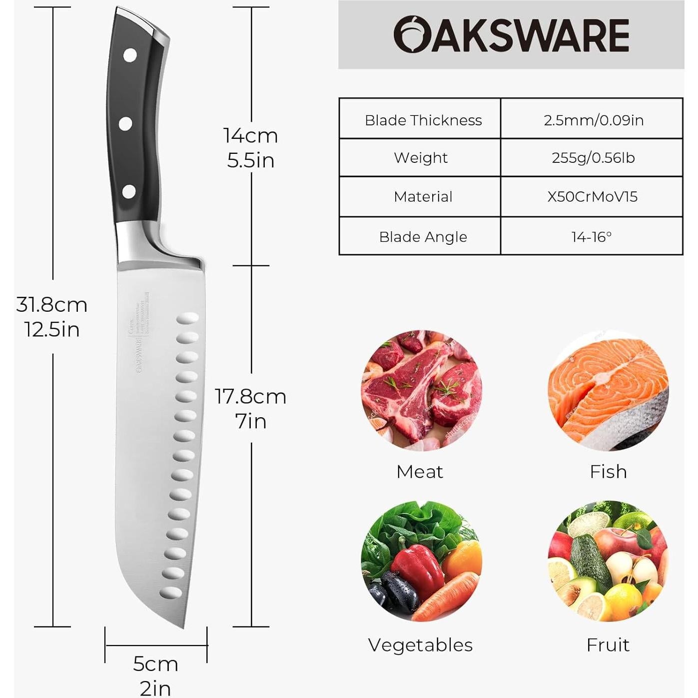 Cuchillo Santoku OAKSWARE 17.78 cm Acero Alemán Profesional