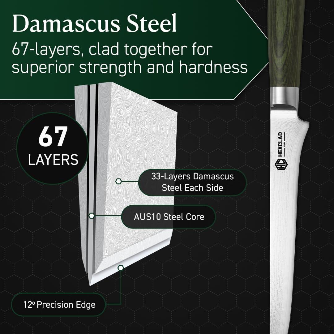Cuchillo de Deshuesar HexClad 6" Acero Damasco Pakkawood