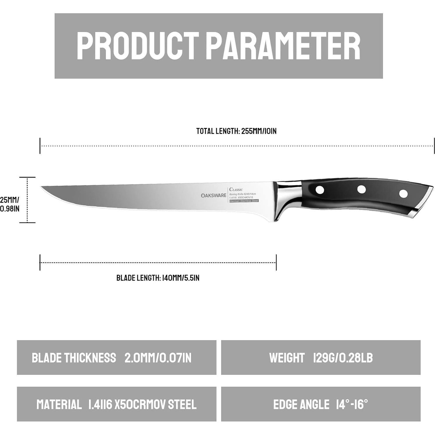 Cuchillo de Deshuesar OAKSWARE 14 cm Acero Inoxidable Ergonómico