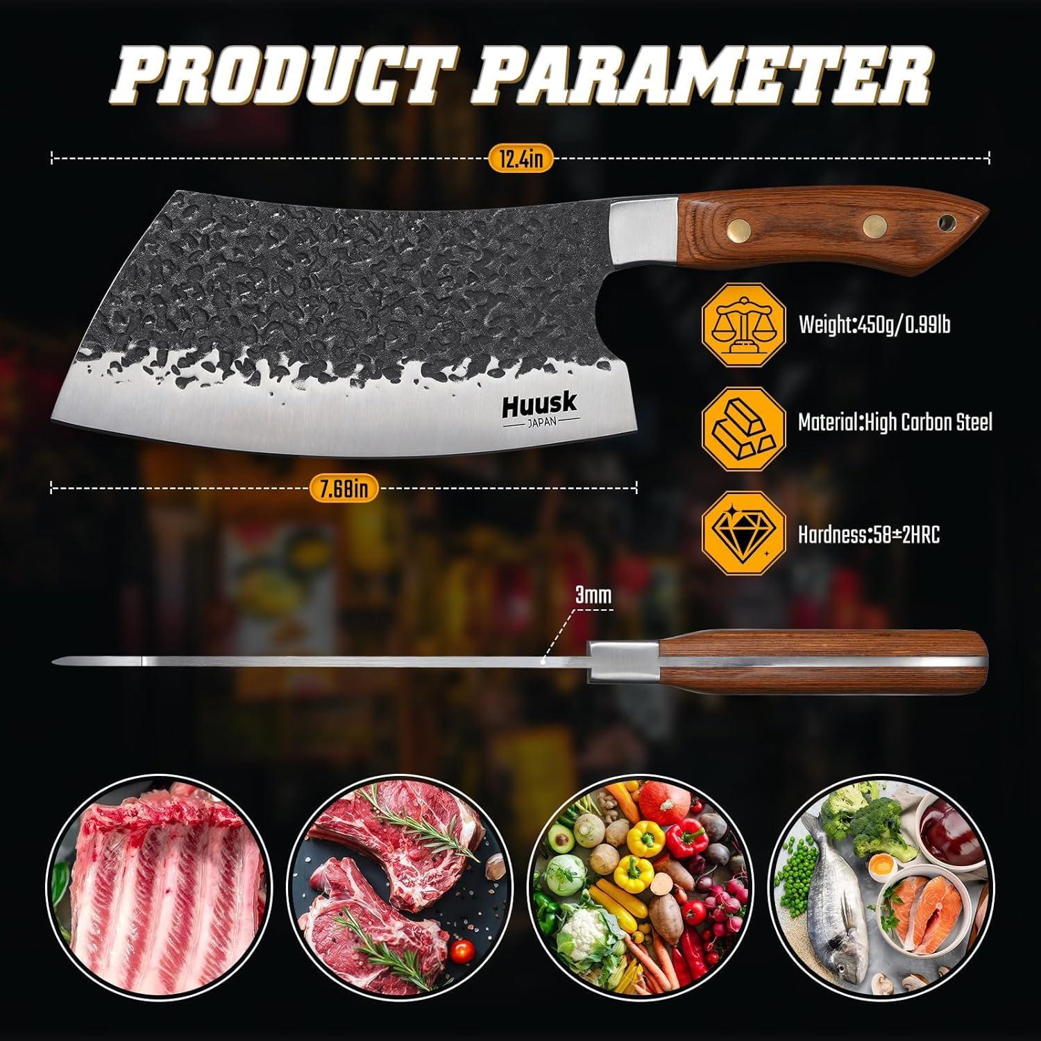 Cuchillo Cleaver Huusk 17.78 cm Acero Al Carbono para BBQ