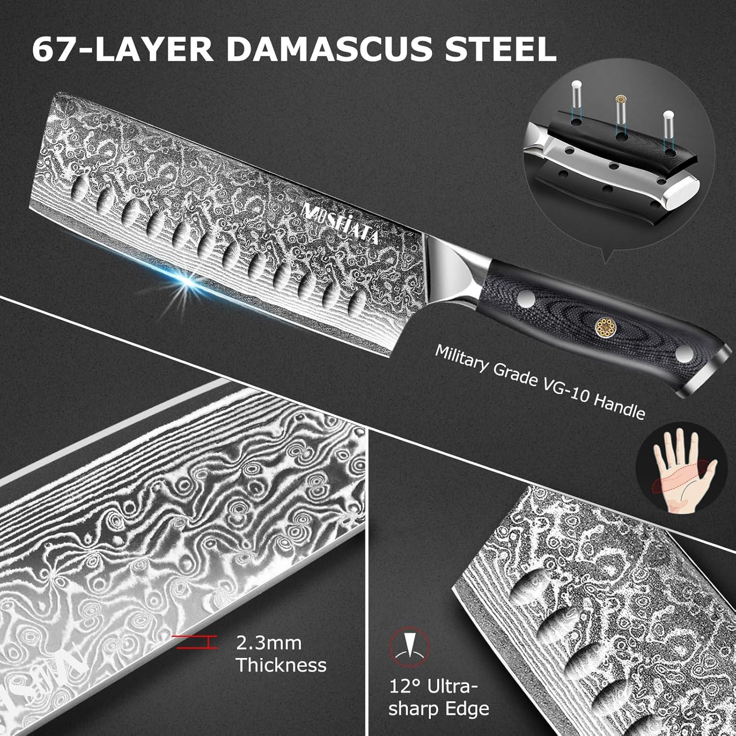 Cuchillo Nakiri MOSFiATA 18 cm Damasco VG-10 Mango Ergonómico