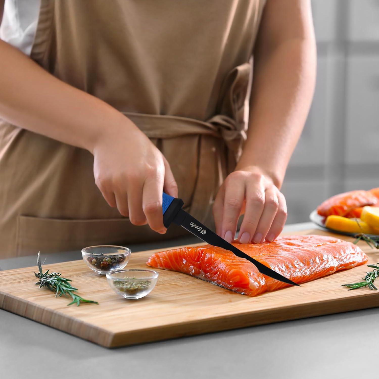 Cuchillo para filetear Queego 17.78 cm acero inoxidable con afilador