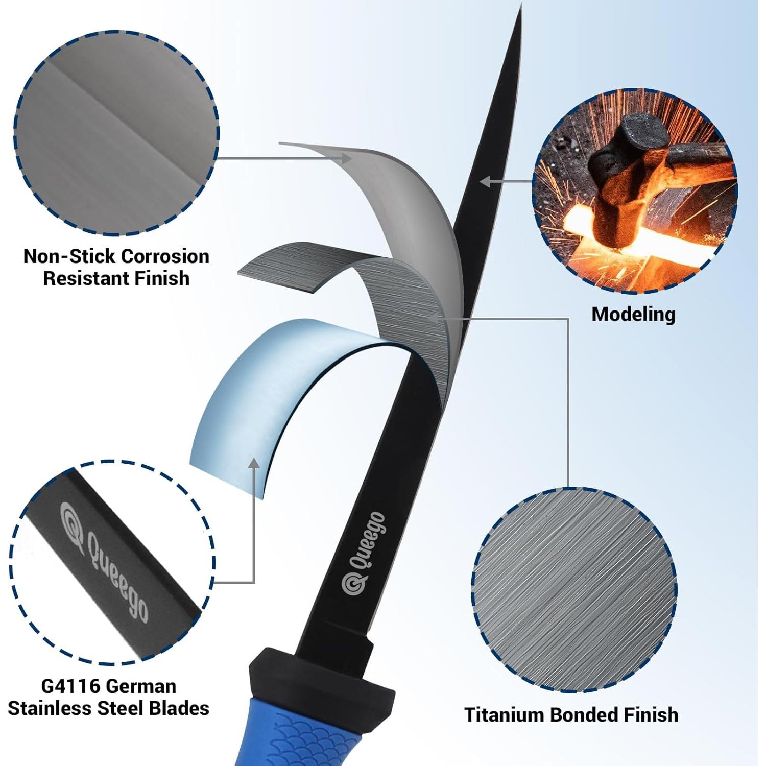 Cuchillo para filetear Queego 17.78 cm acero inoxidable con afilador