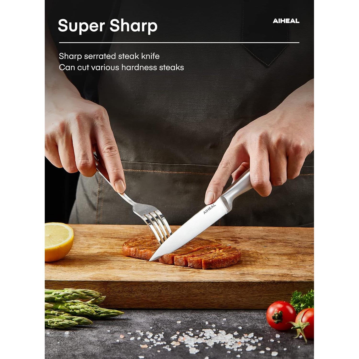 Juego de 8 Cuchillos para Carne Aiheal de Acero Inoxidable