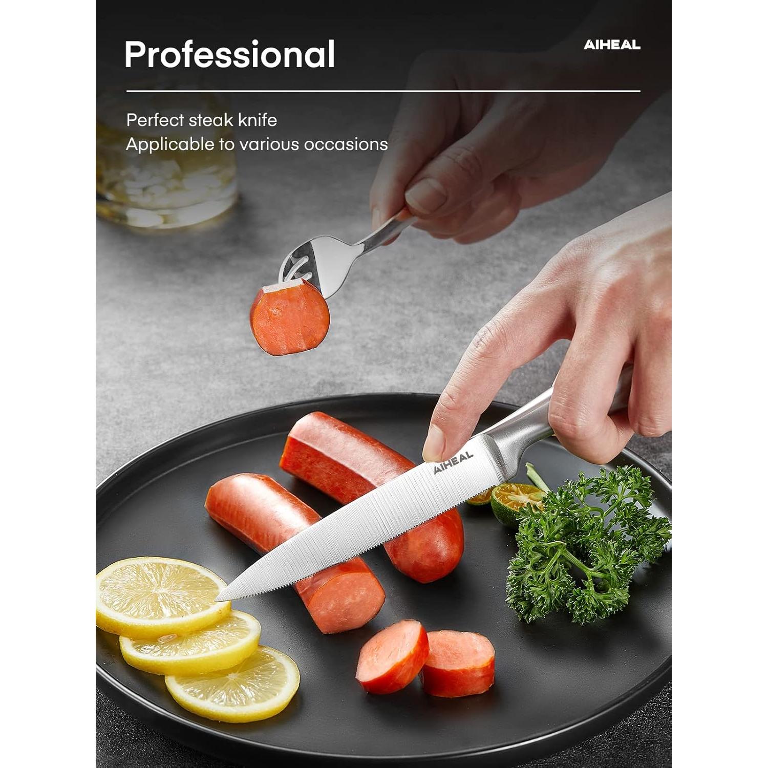 Juego de 8 Cuchillos para Carne Aiheal de Acero Inoxidable