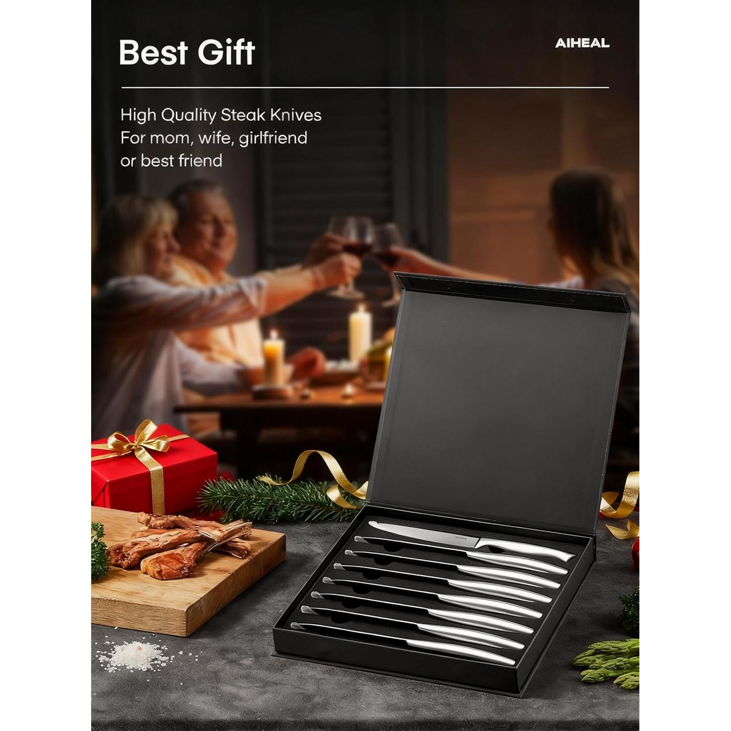 Juego de 8 Cuchillos para Carne Aiheal de Acero Inoxidable