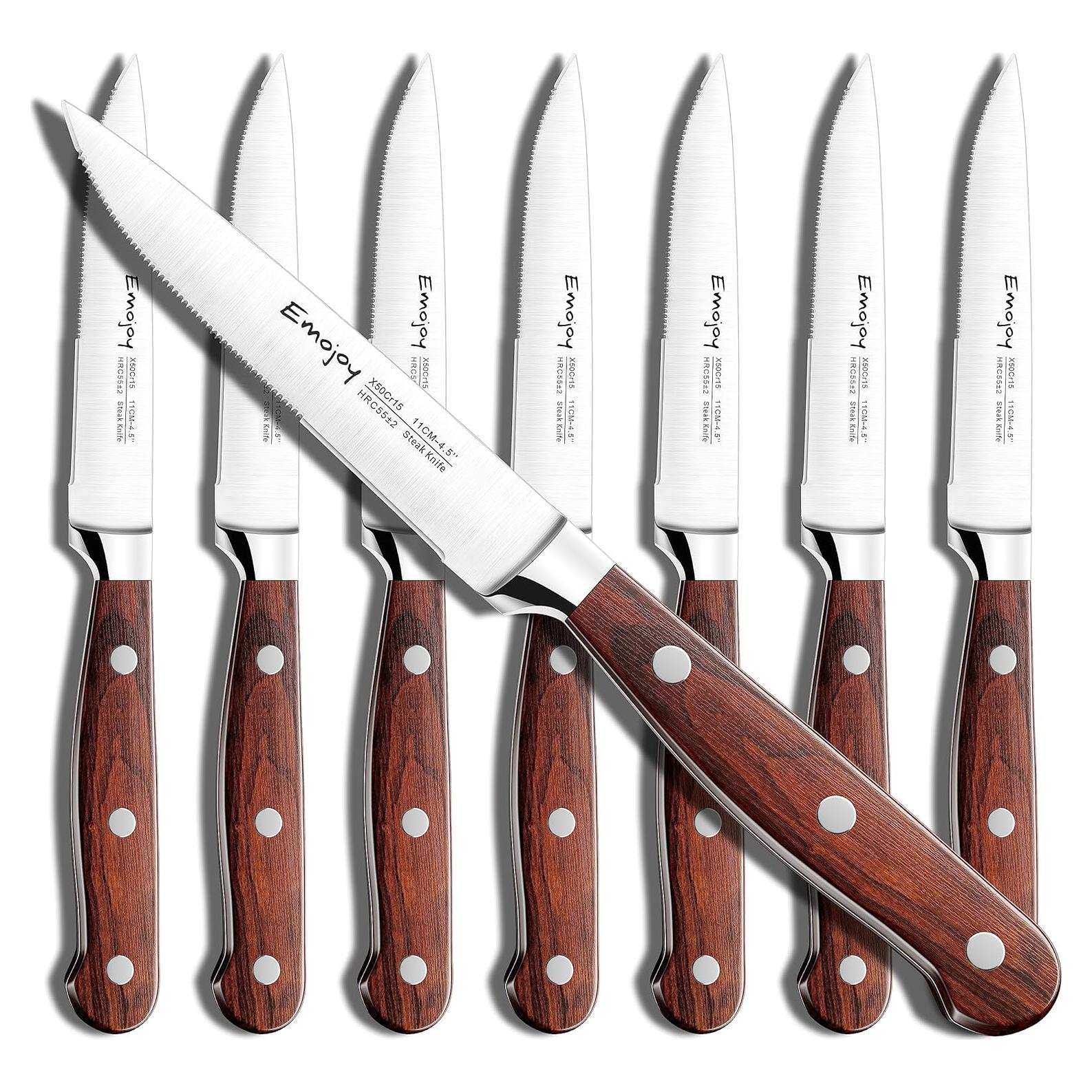 Juego de Cuchillos para Carne Emojoy 8 Piezas Acero Inoxidable