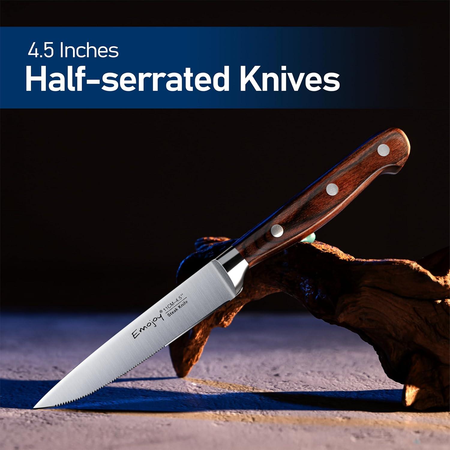 Juego de Cuchillos para Carne Emojoy 8 Piezas Acero Inoxidable