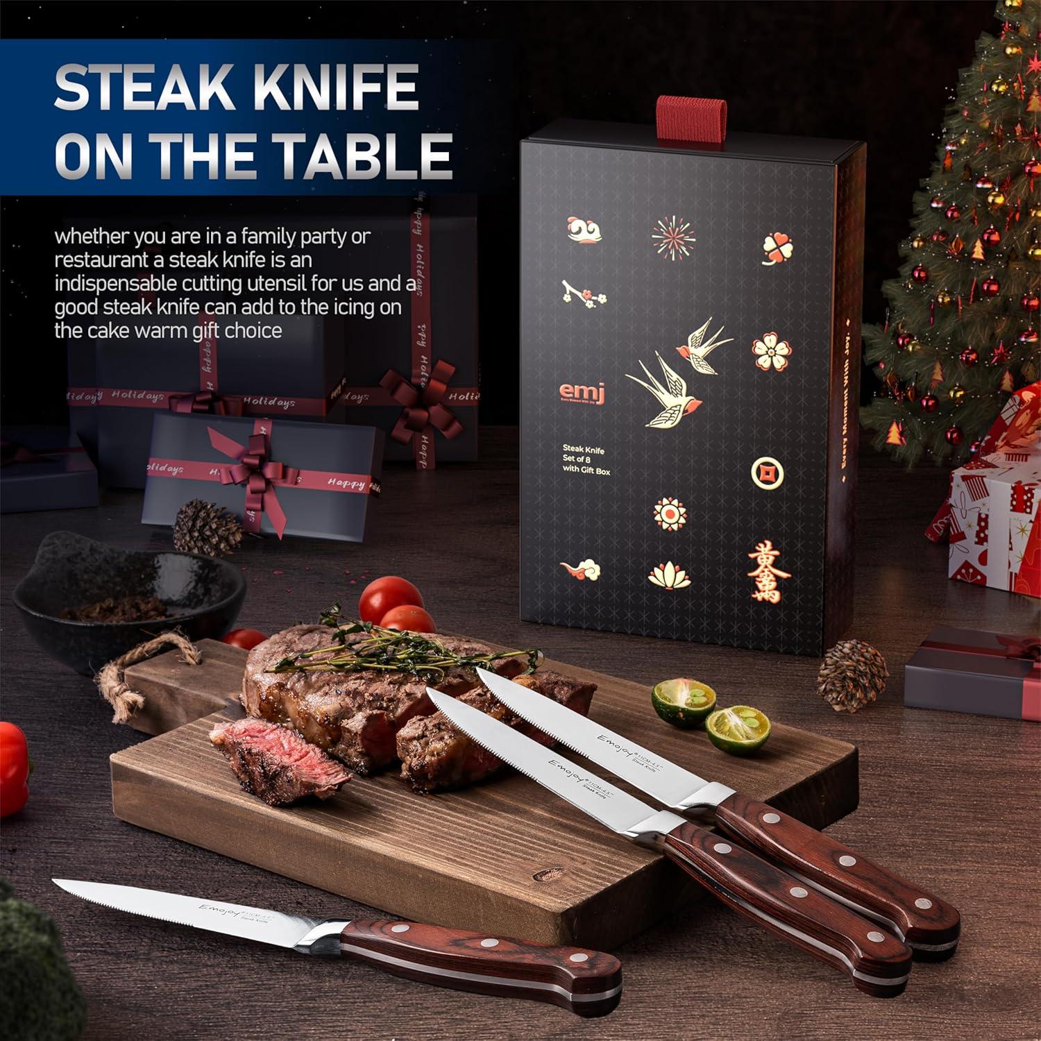 Juego de Cuchillos para Carne Emojoy 8 Piezas Acero Inoxidable