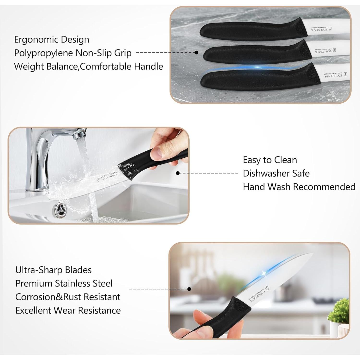 Juego de 6 cuchillos de pelar Targzier, acero inoxidable, negro