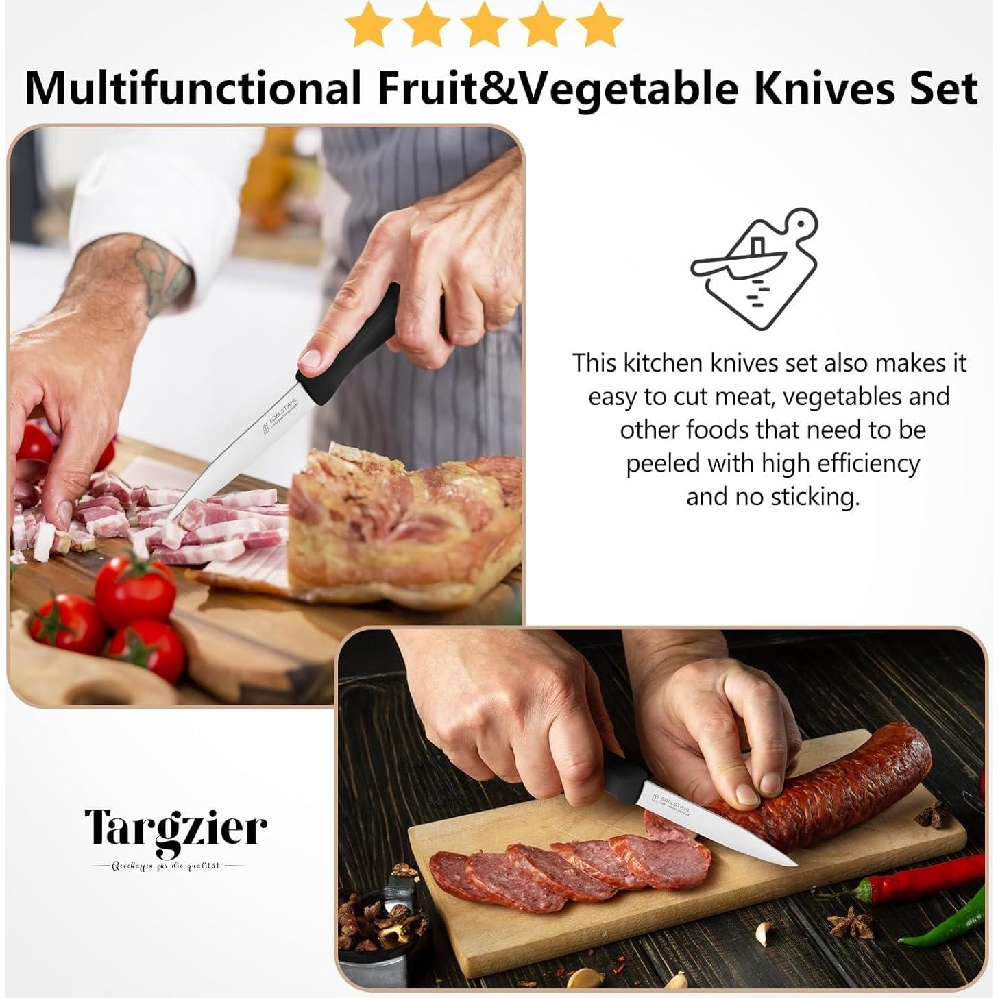 Juego de 6 cuchillos de pelar Targzier, acero inoxidable, negro
