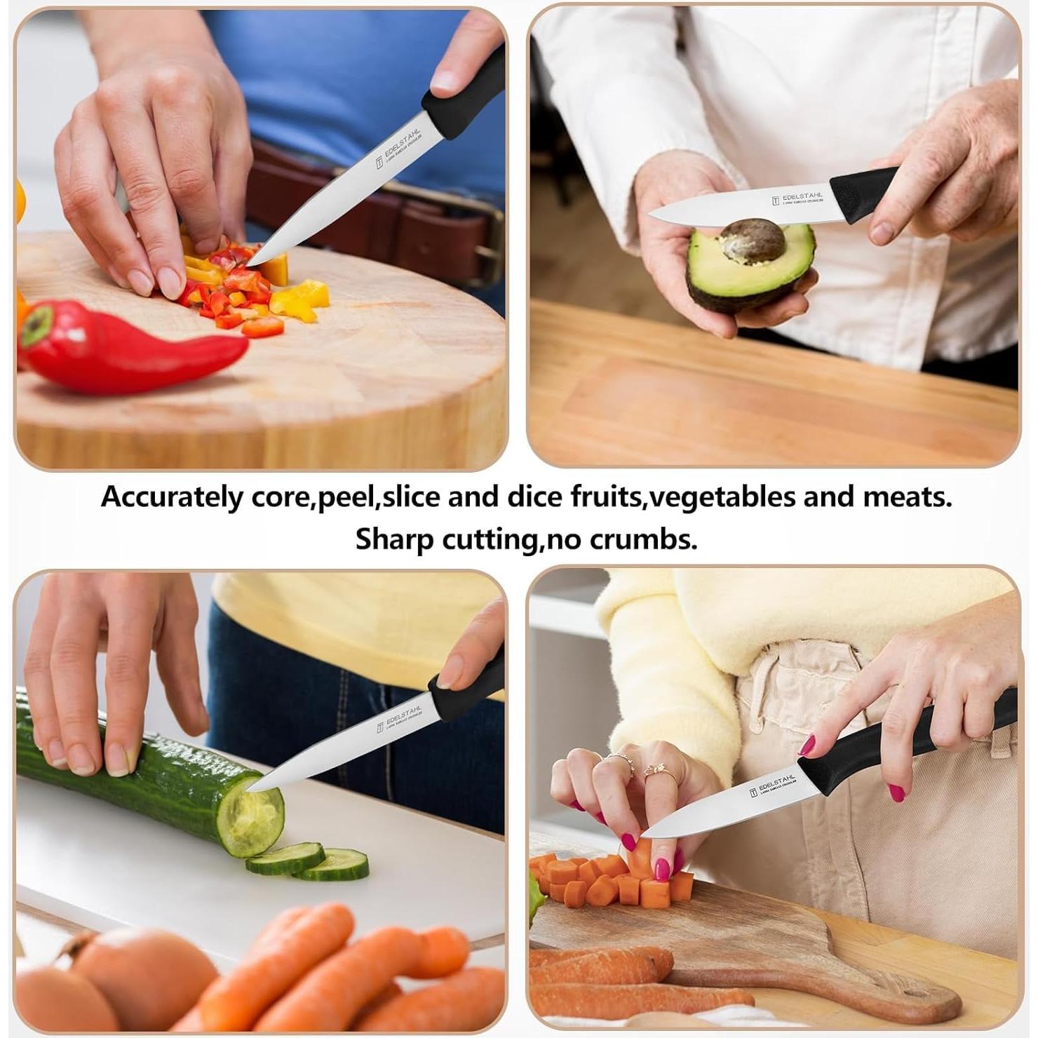 Juego de 6 cuchillos de pelar Targzier, acero inoxidable, negro