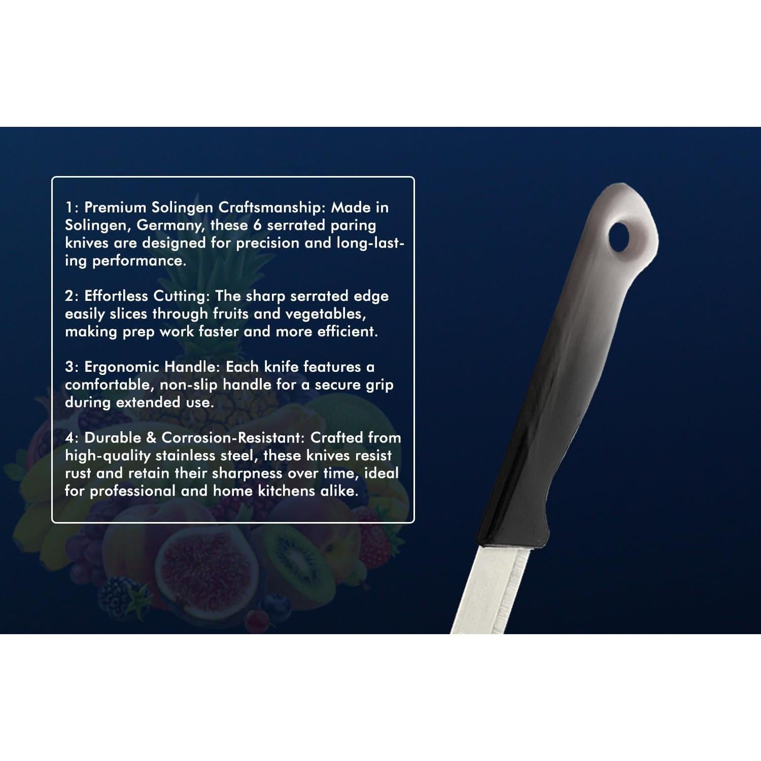 Juego de 6 Cuchillos de Pelar Serrados SMI - Acero Inoxidable