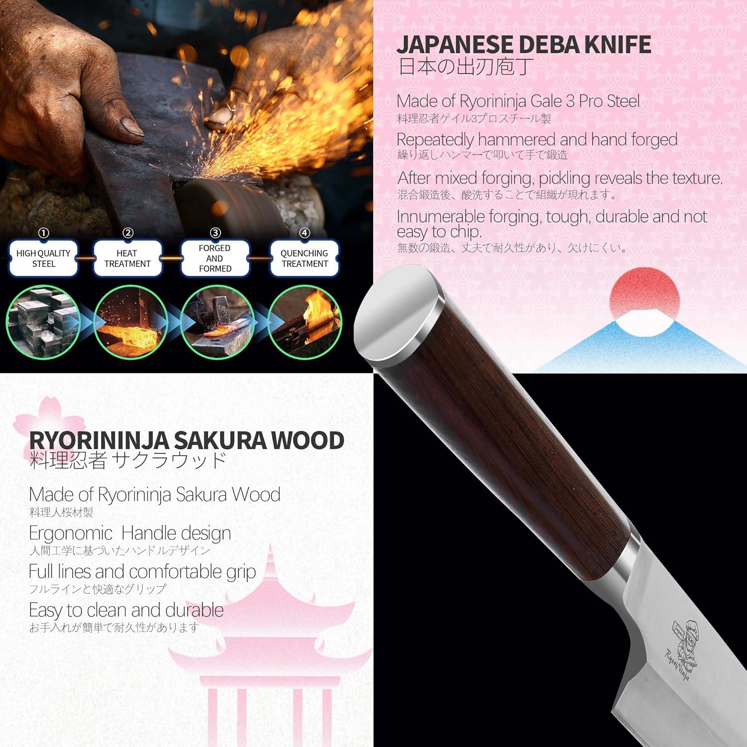 Cuchillo Deba RyoriNinja 17.78 cm Acero Japonés Profesional