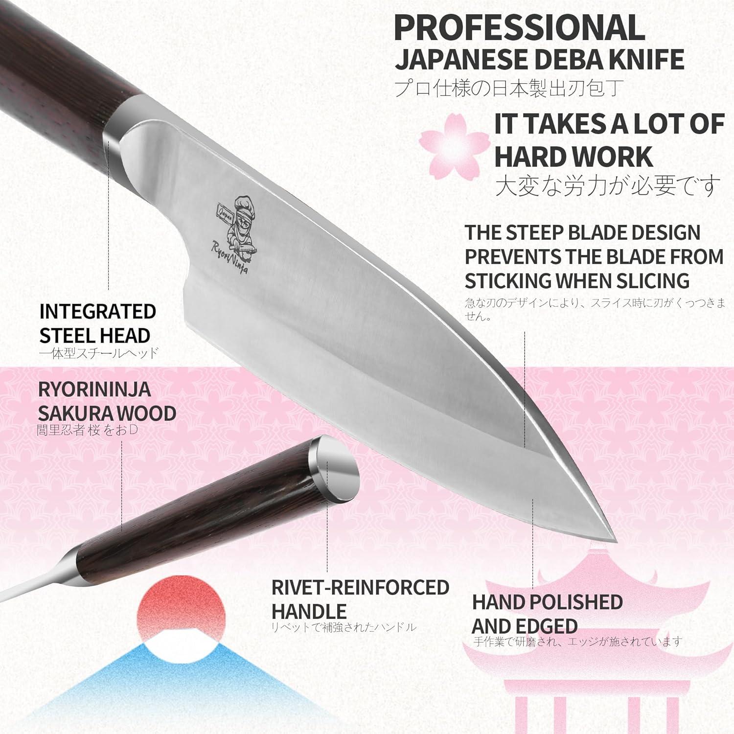 Cuchillo Deba RyoriNinja 17.78 cm Acero Japonés Profesional