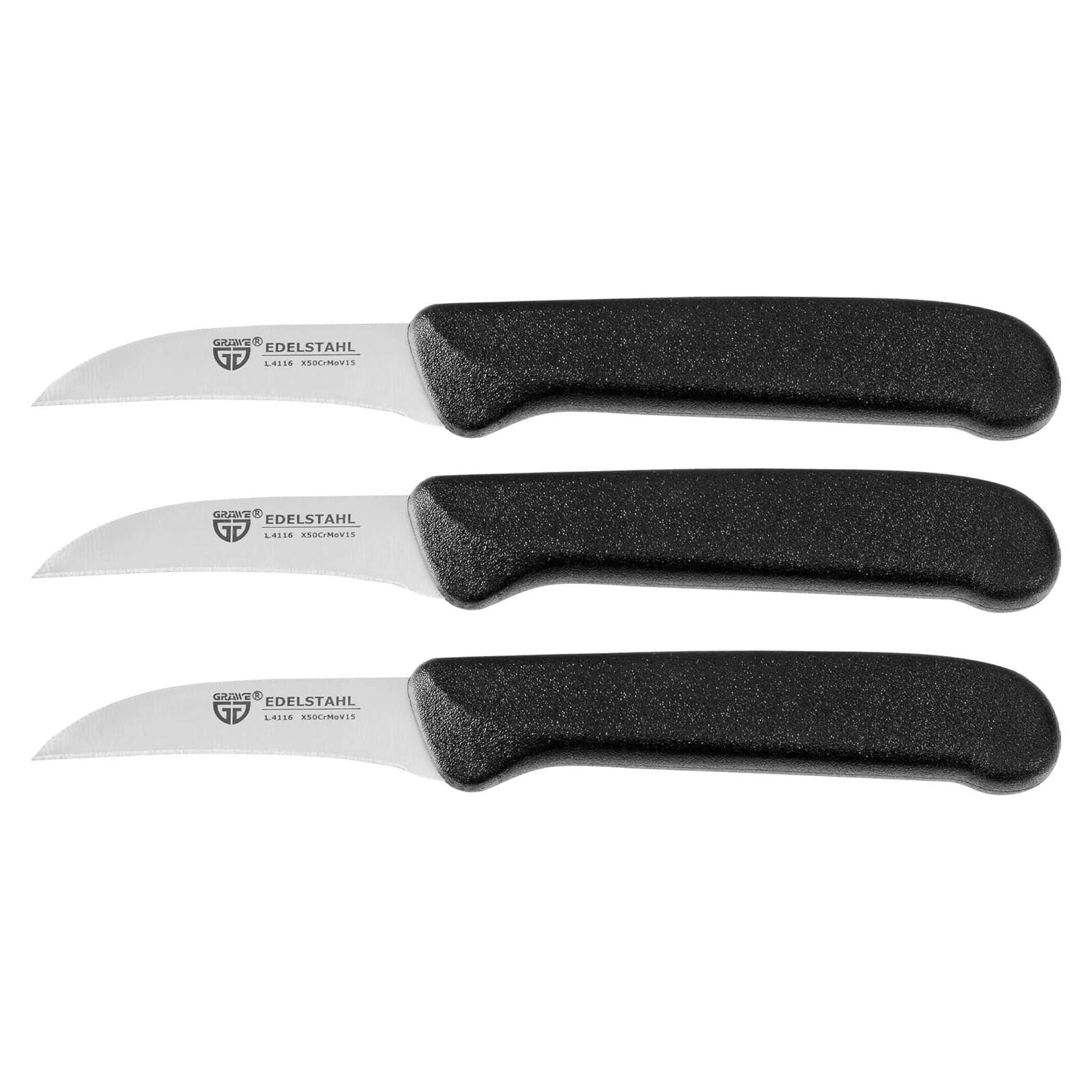 Set de 3 cuchillos de fruta GRÄWE, acero inoxidable, mangos negros