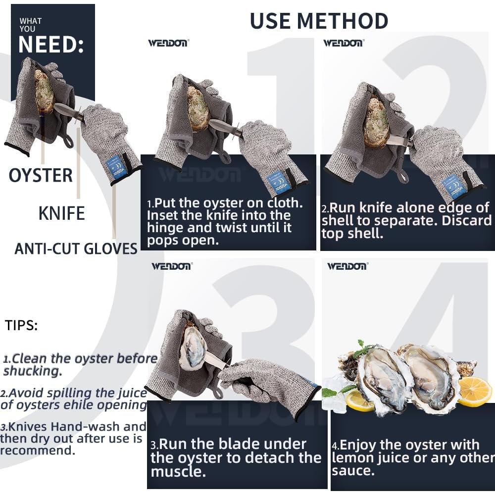 Juego de cuchillos para ostras WENDOM con guantes resistentes