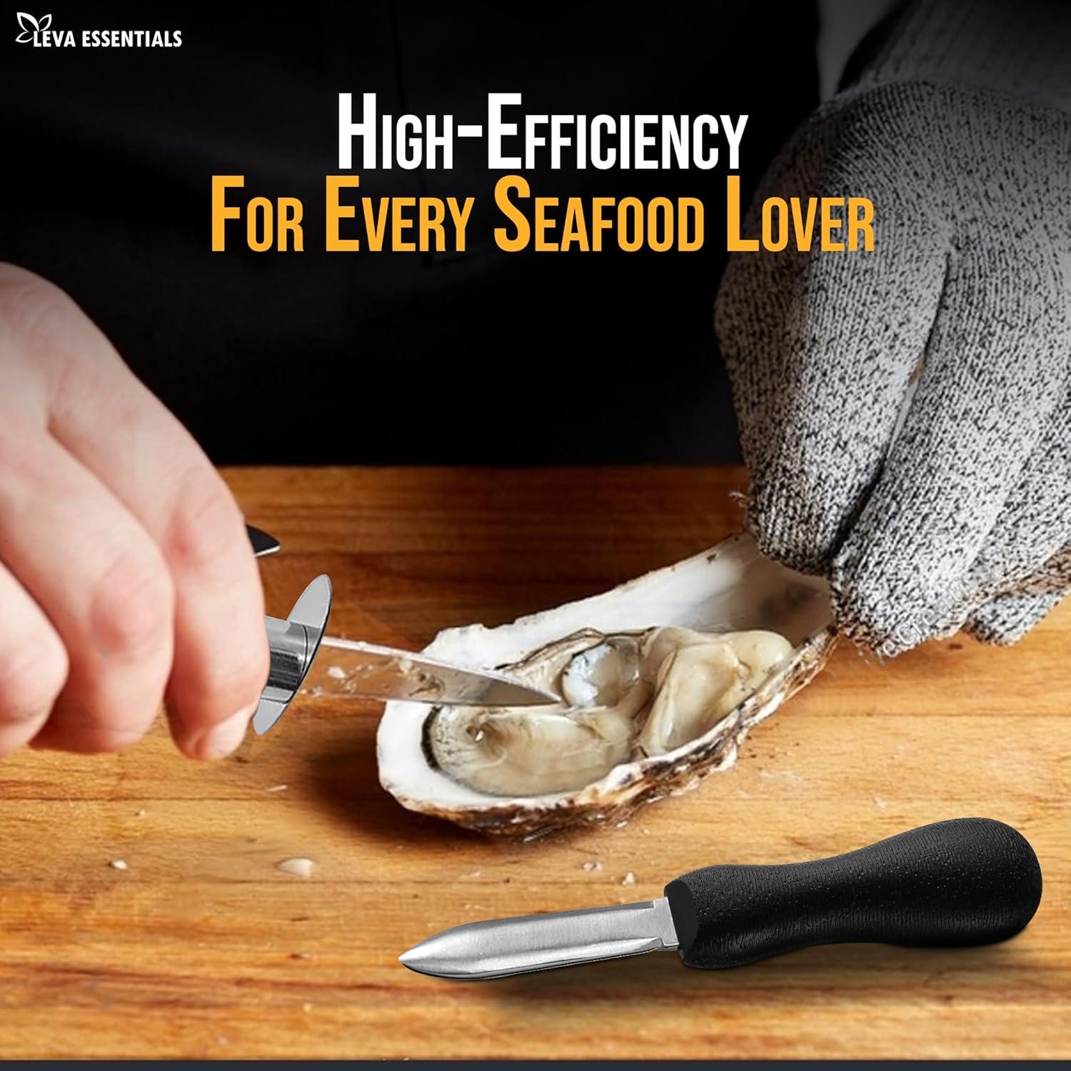 Juego de Cuchillos para Abrir Ostras LEVA ESSENTIALS con Guantes