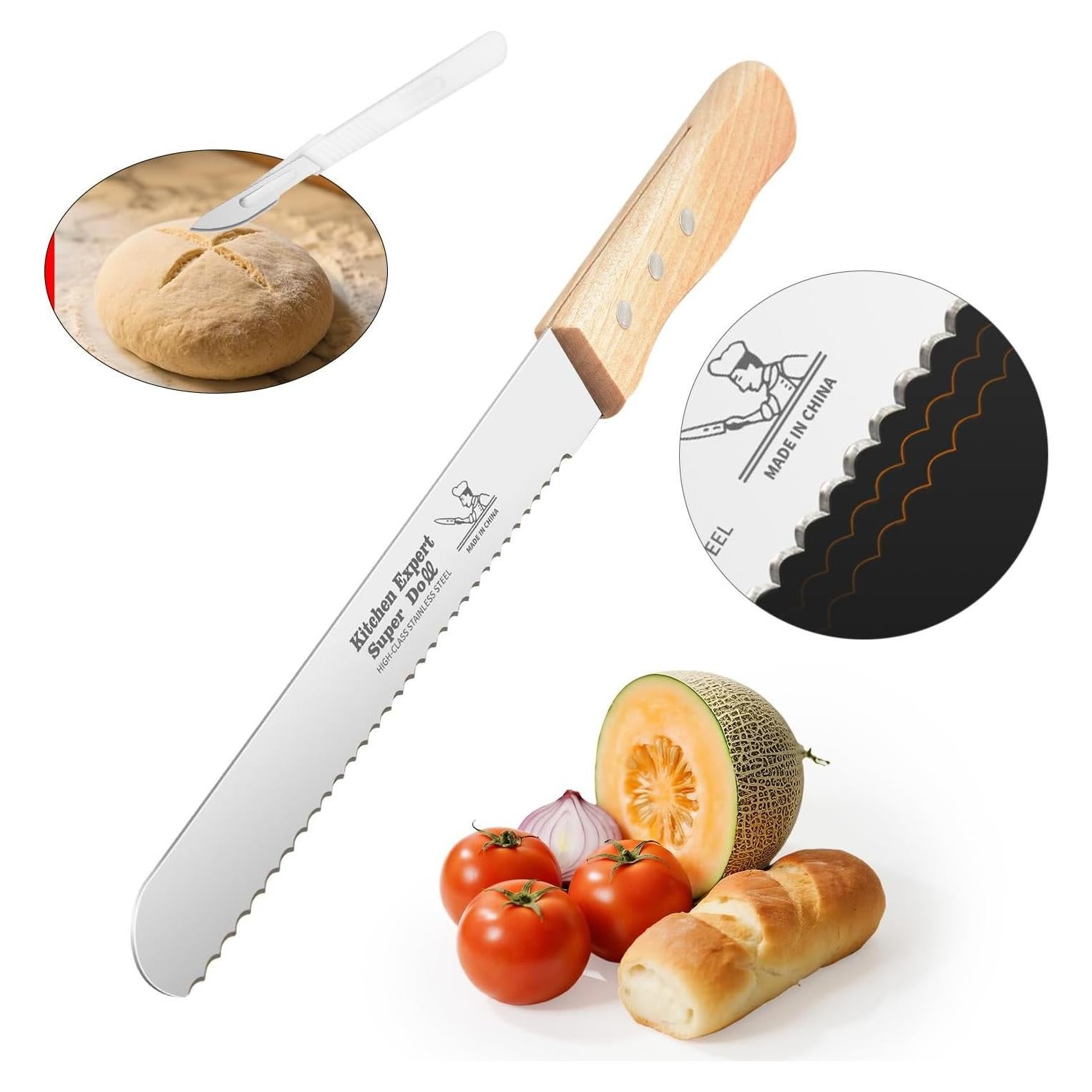 Cuchillo de Pan Serrado 20 cm KNZIFPD - Acero Inoxidable y Madera