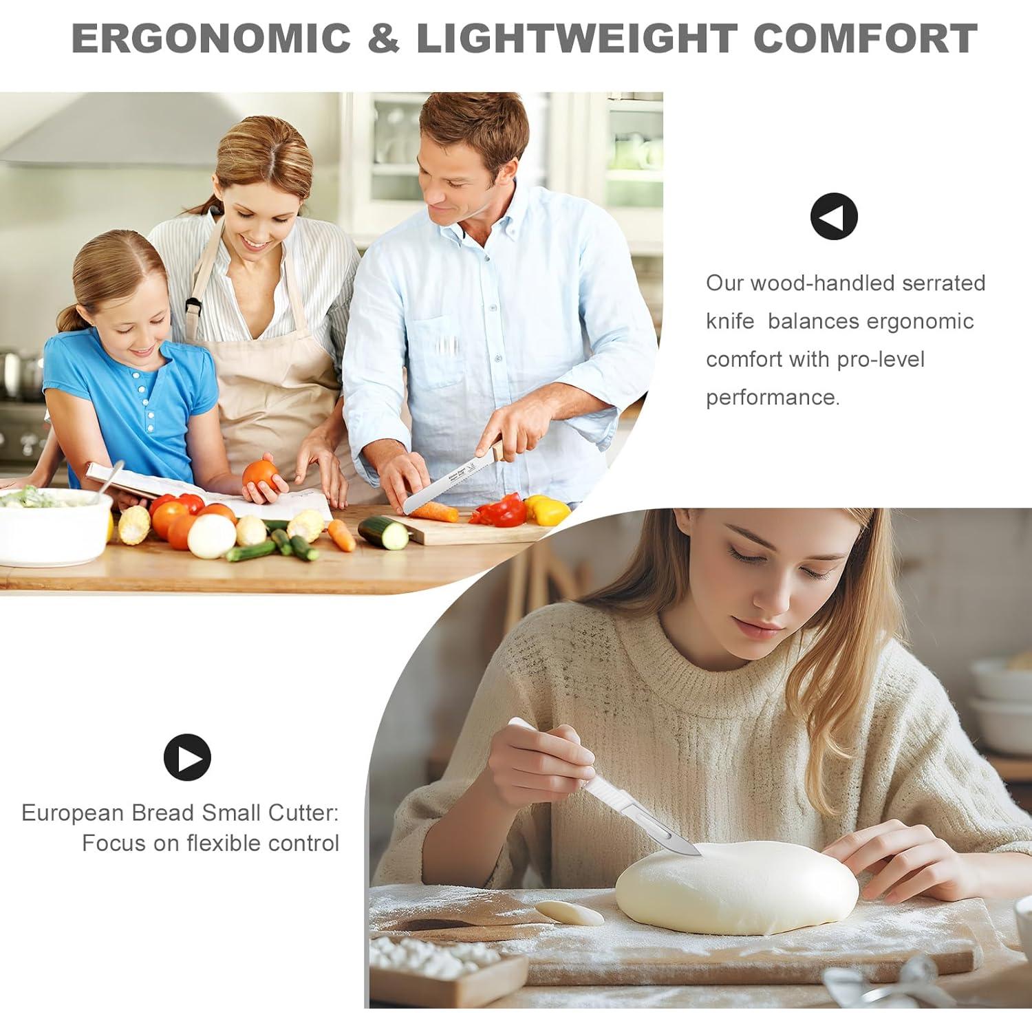 Cuchillo de Pan Serrado 20 cm KNZIFPD - Acero Inoxidable y Madera