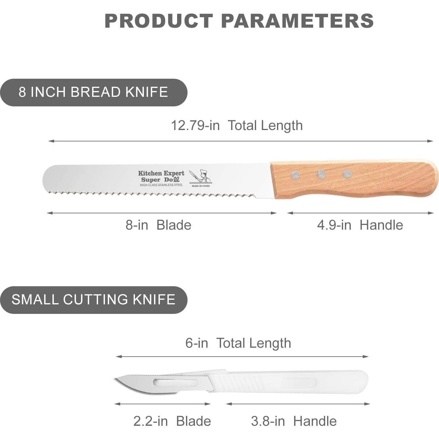 Cuchillo de Pan Serrado 20 cm KNZIFPD - Acero Inoxidable y Madera