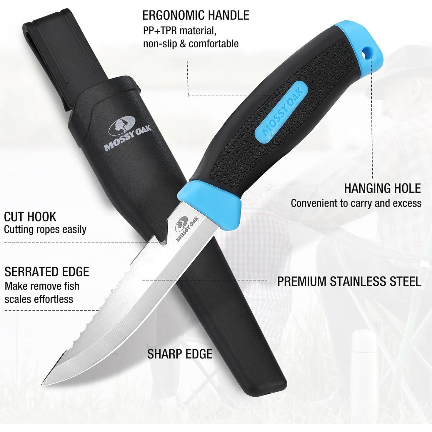 Cuchillo de Pesca Mossy Oak 21.6 cm Hoja Inoxidable Afilada