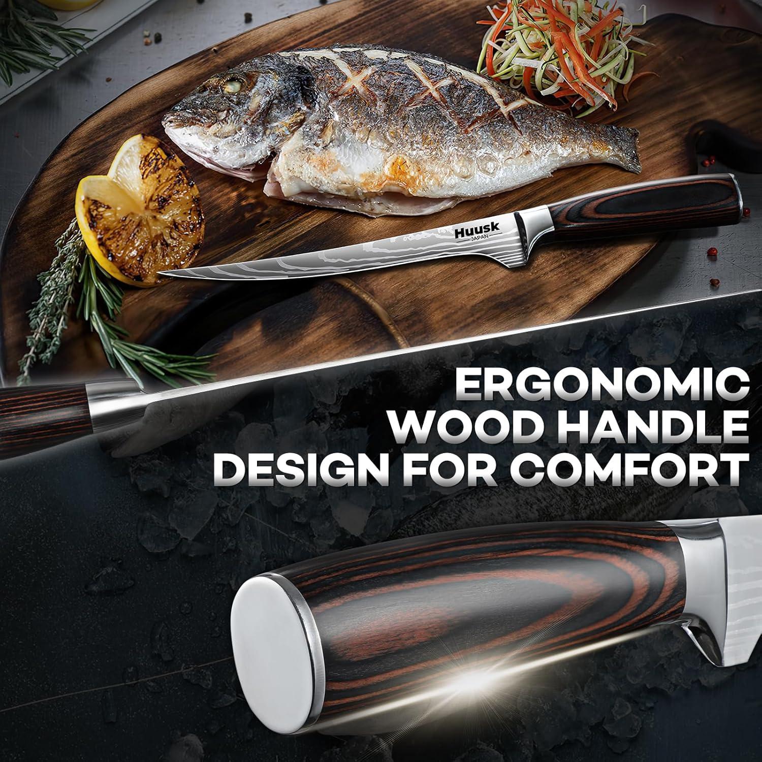 Cuchillo de Filete Huusk 17.78 cm Acero Japonés Mango Madera
