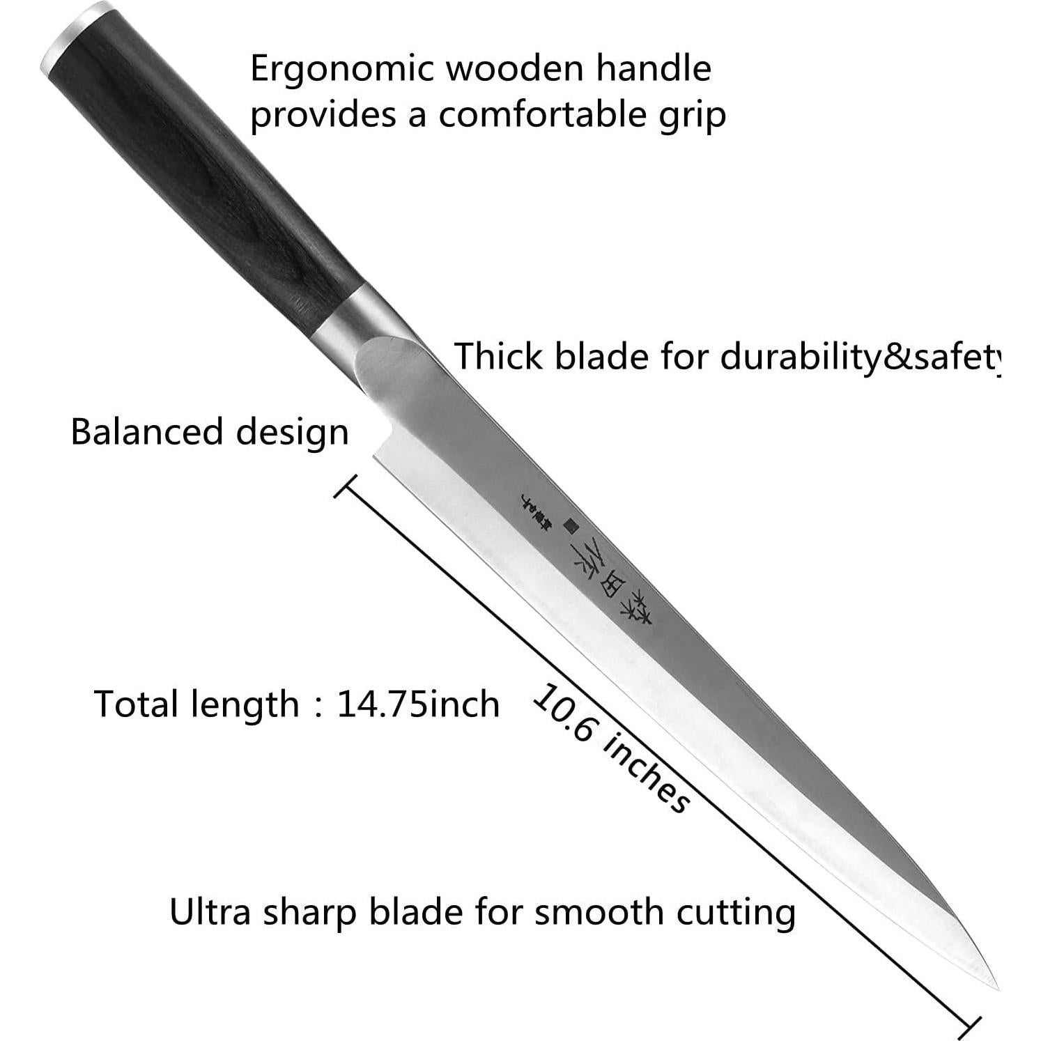 Cuchillo de Sushi Sumteene 240mm Acero Inoxidable Pakkawood