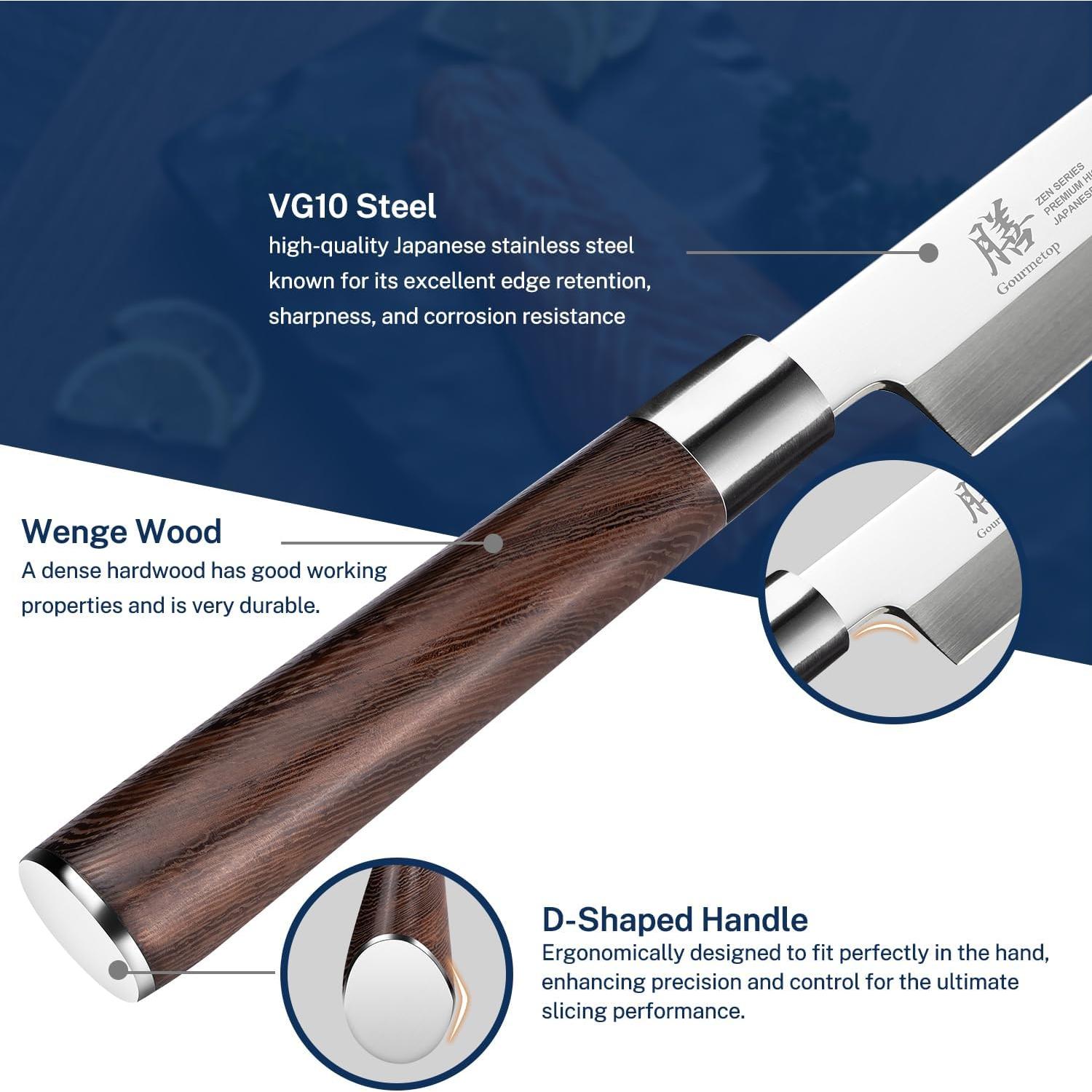 Cuchillo de Sushi Yanagiba Gourmetop 25.4 cm Acero VG10 Wenge